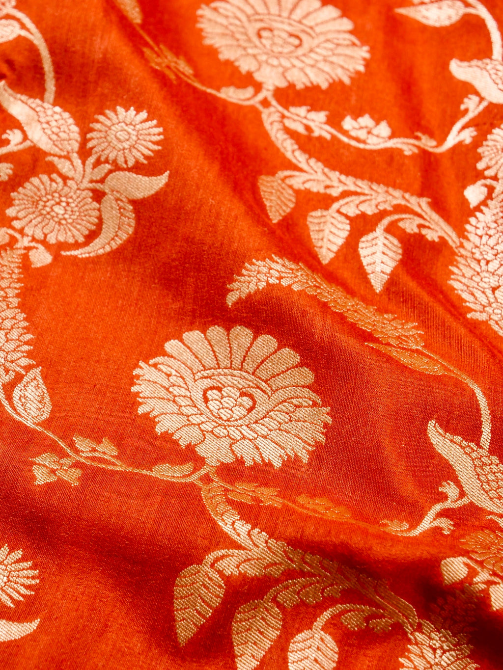 Handwoven Orange Banarasi Monga Silk Saree