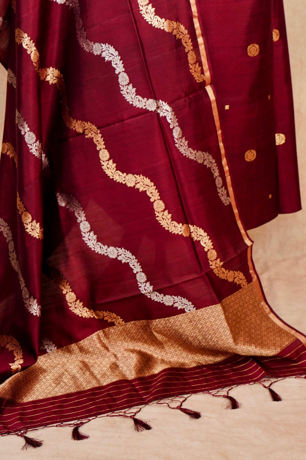 Handwoven Maroon Banarasi Chiniya Silk Suit