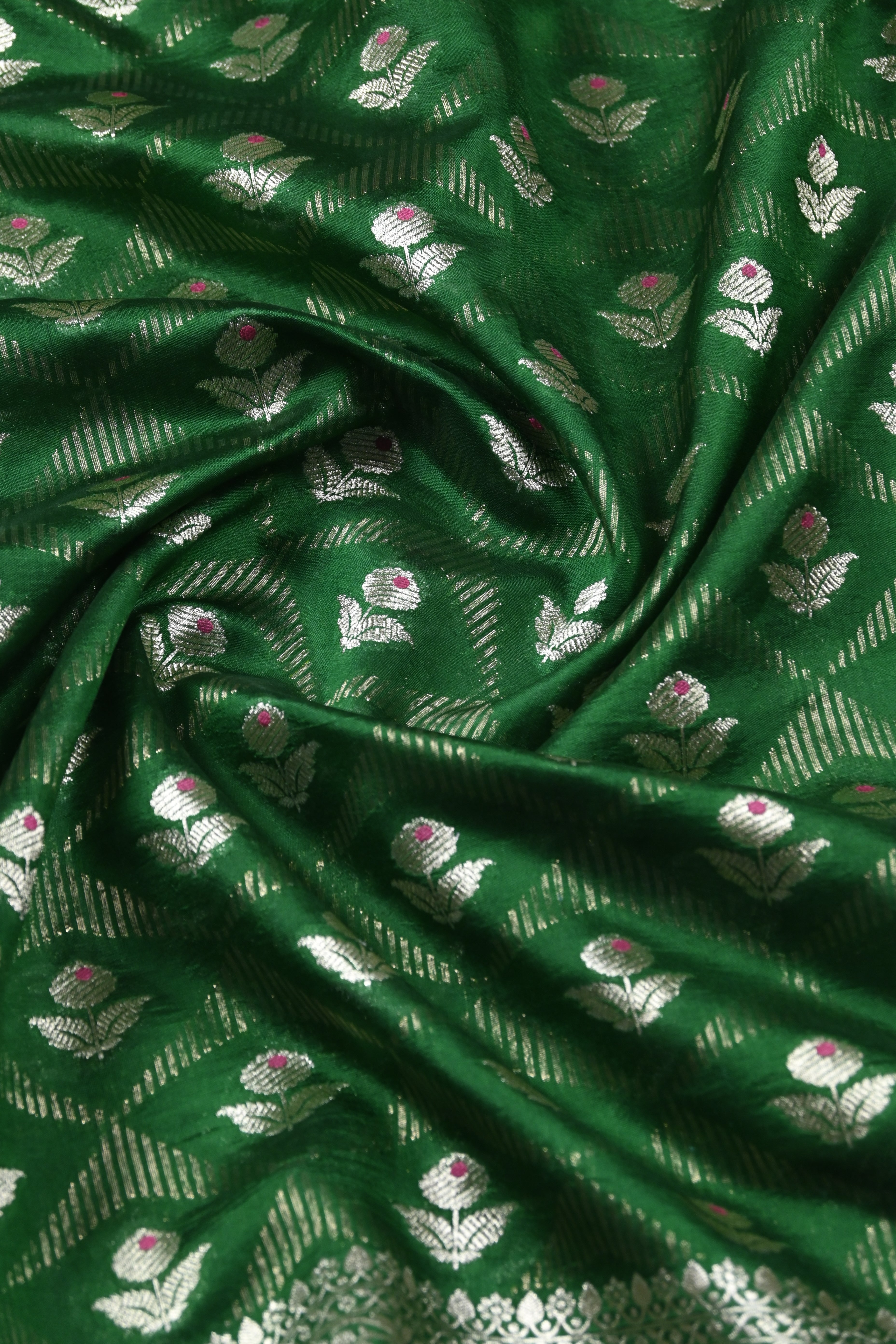 Dark Green Pure Banarasi Katan Silk Saree