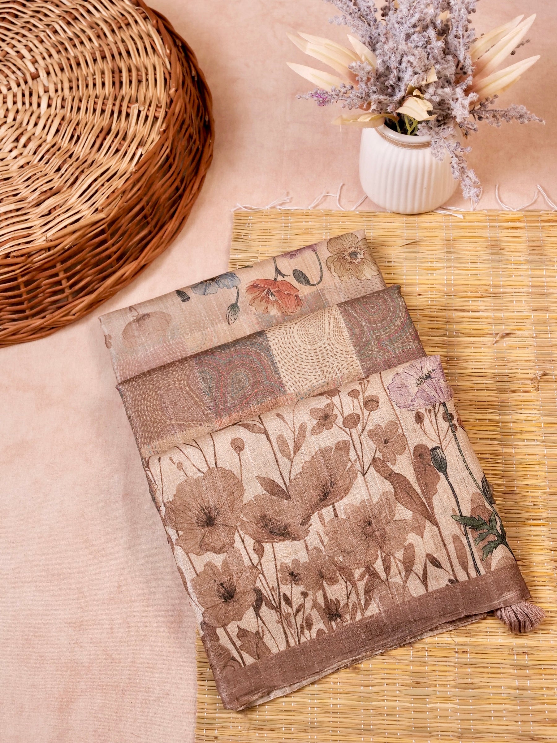 Handwoven Ivory Banarasi Tussar Silk Saree