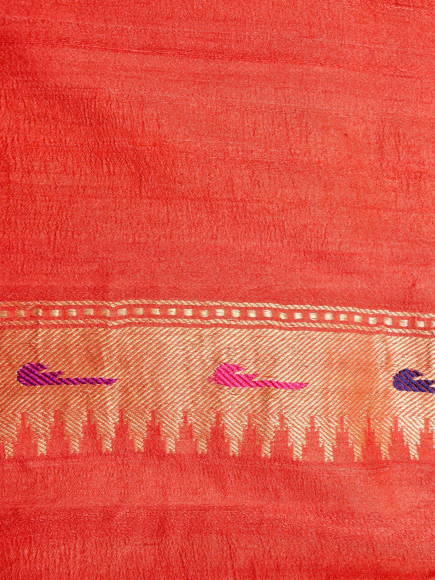 Handwoven Red Banarasi Tussar Silk Saree