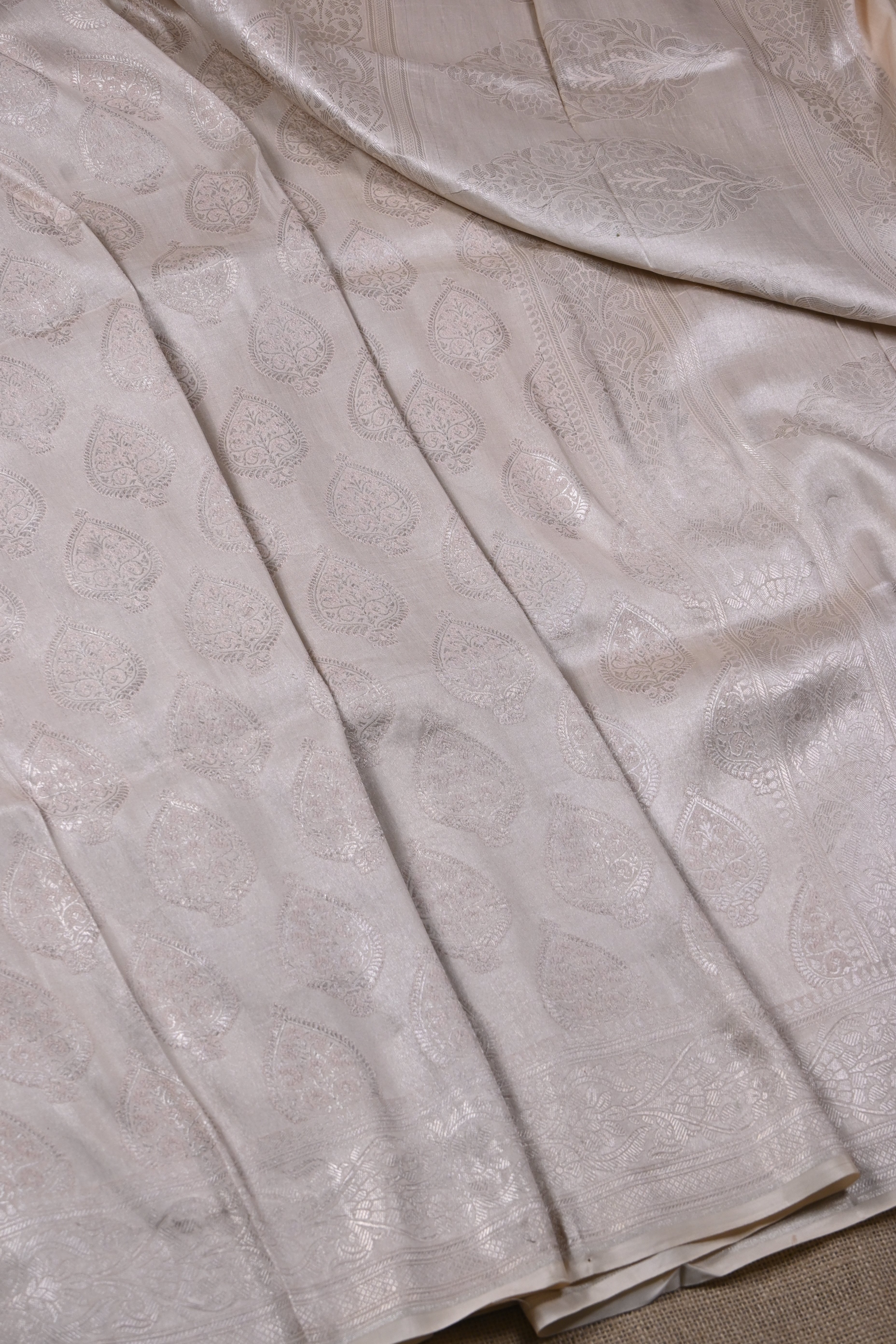 Light Beige Pure Banarasi Katan Tissue Silk Saree