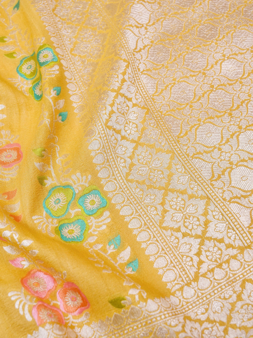 Handwoven Yellow Banarasi Tussar Silk Saree
