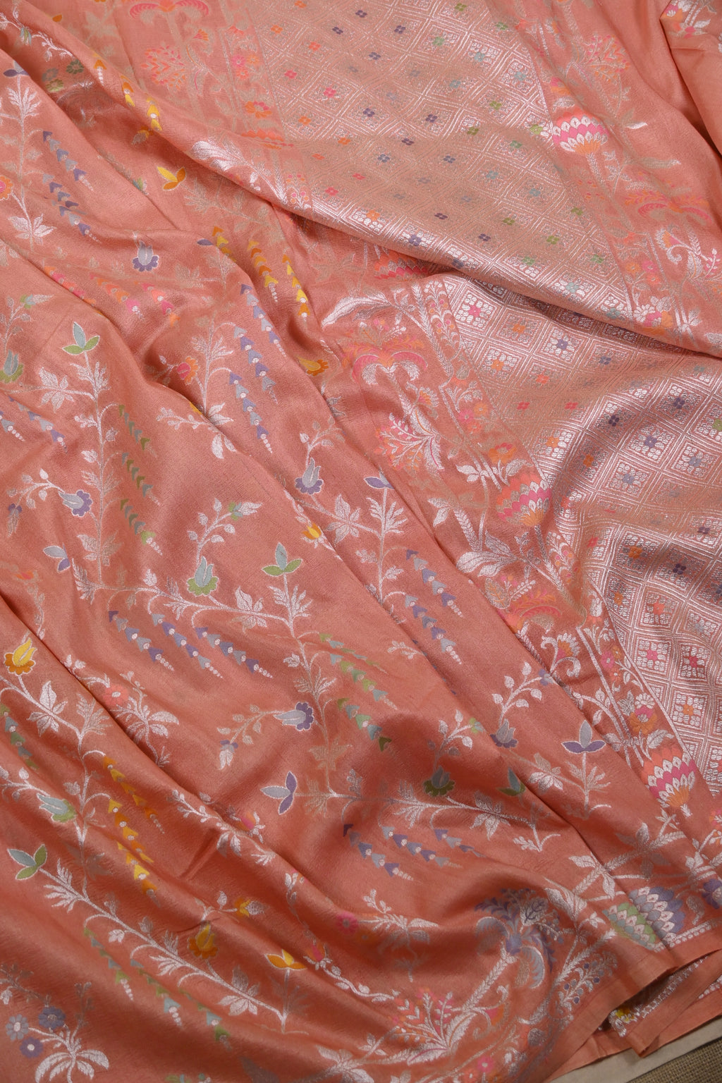 Peachy Orange Pure Banarasi Tussar Georgette Saree