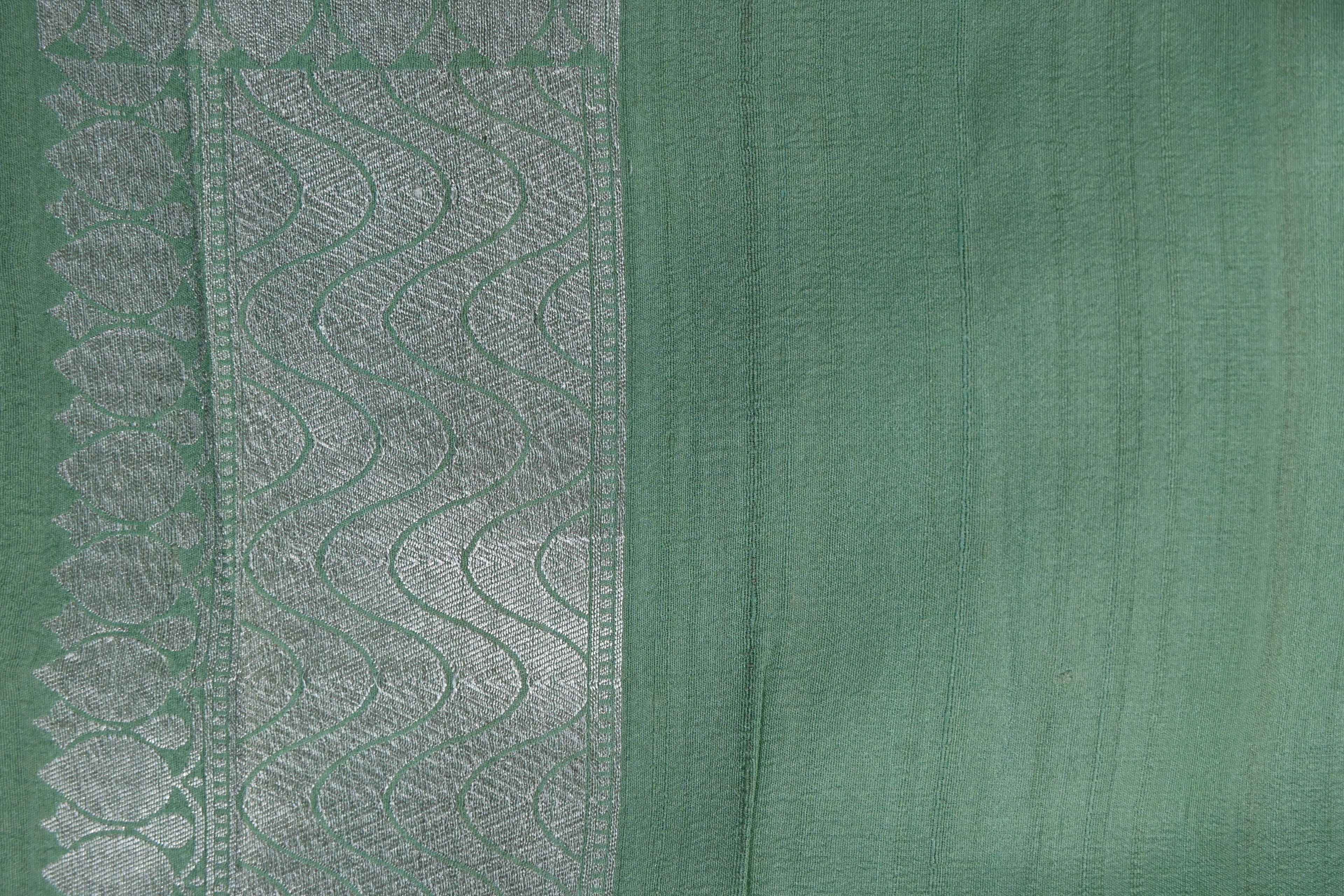 Dusty Green Pure Banarasi Tussar Georgette Saree