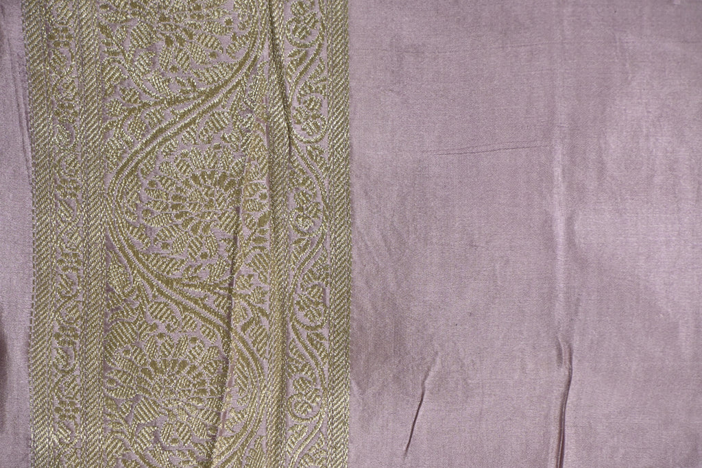 Dusty Lilac Pure Banarasi Satin Mashru Silk Saree