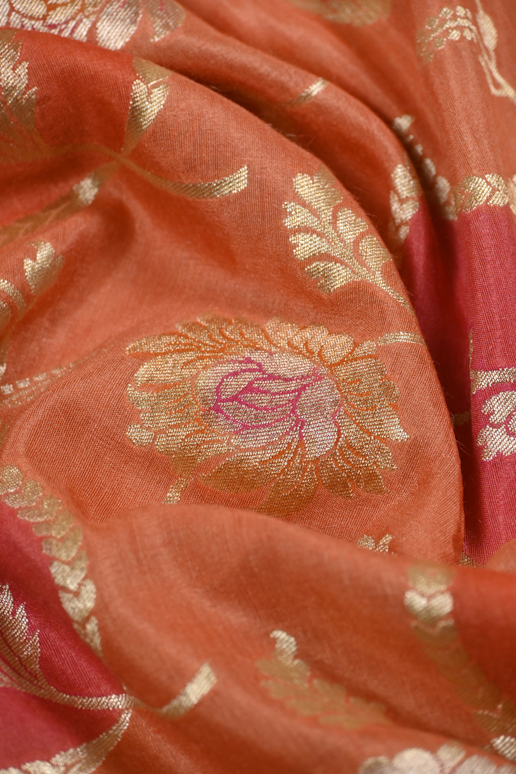 Burnt Orange Pure Moonga Silk Banarasi Saree