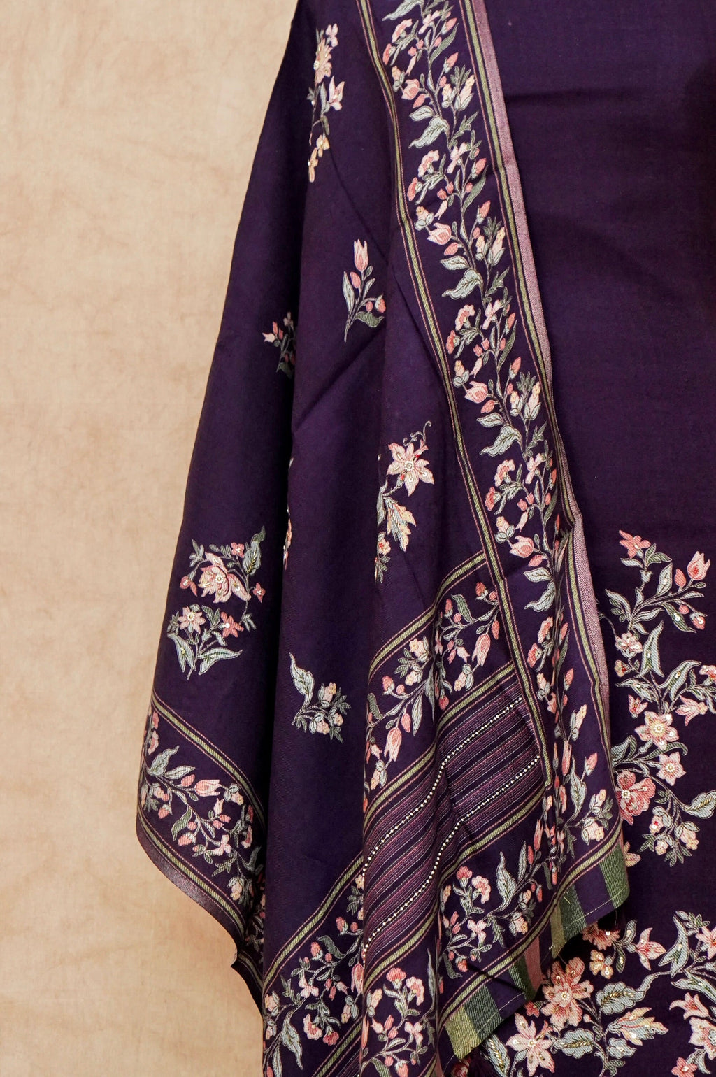 Handwoven Deep Purple Pashmina Silk Suit