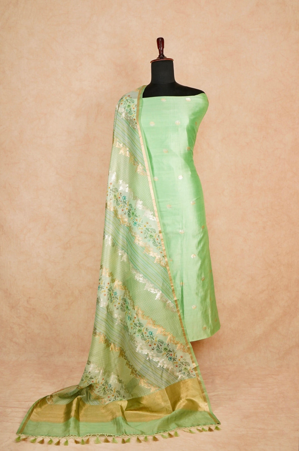 Handwoven Pastel Green Banarasi Monga Silk Suit