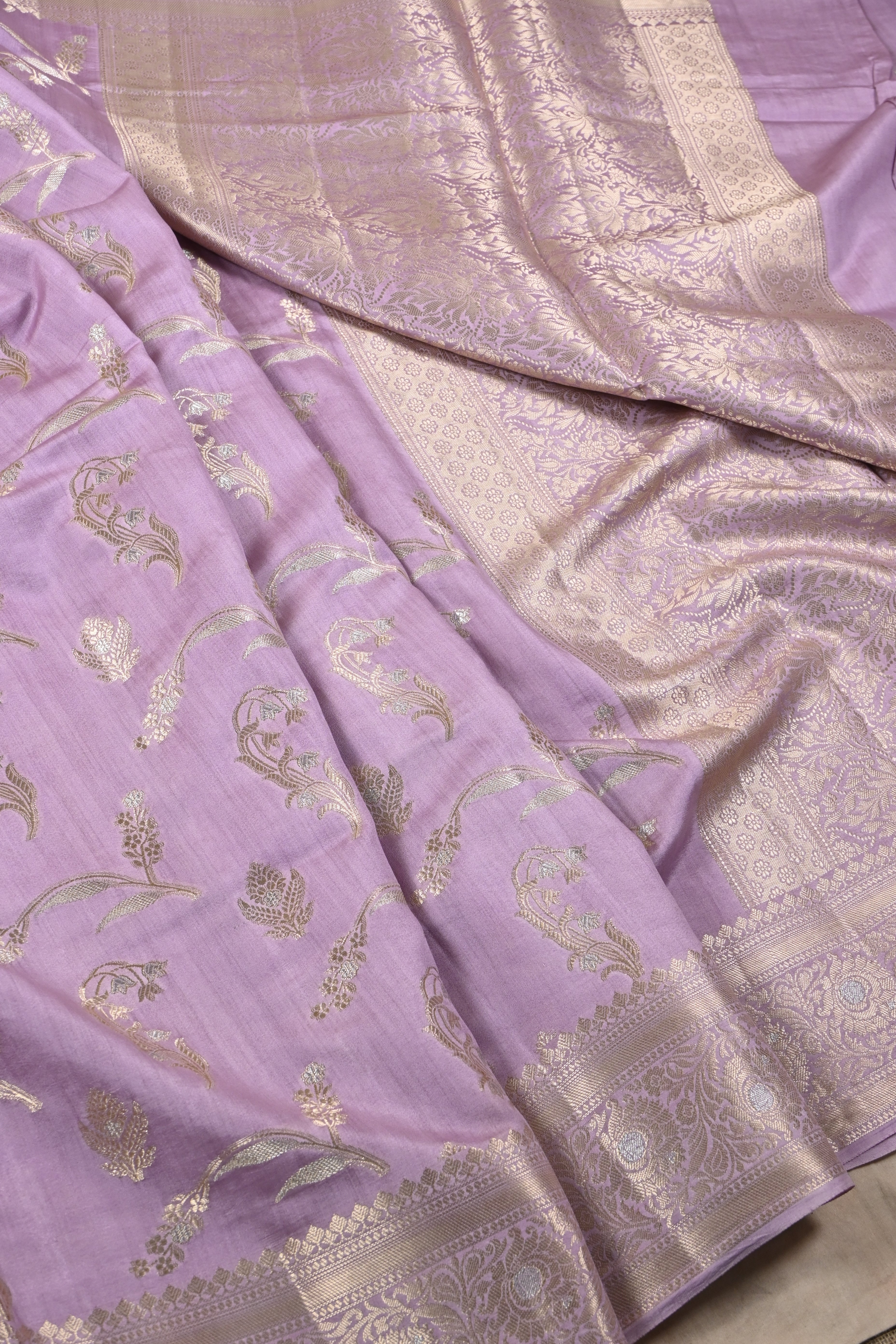 Lilac Pure Banarasi Moonga Silk Saree