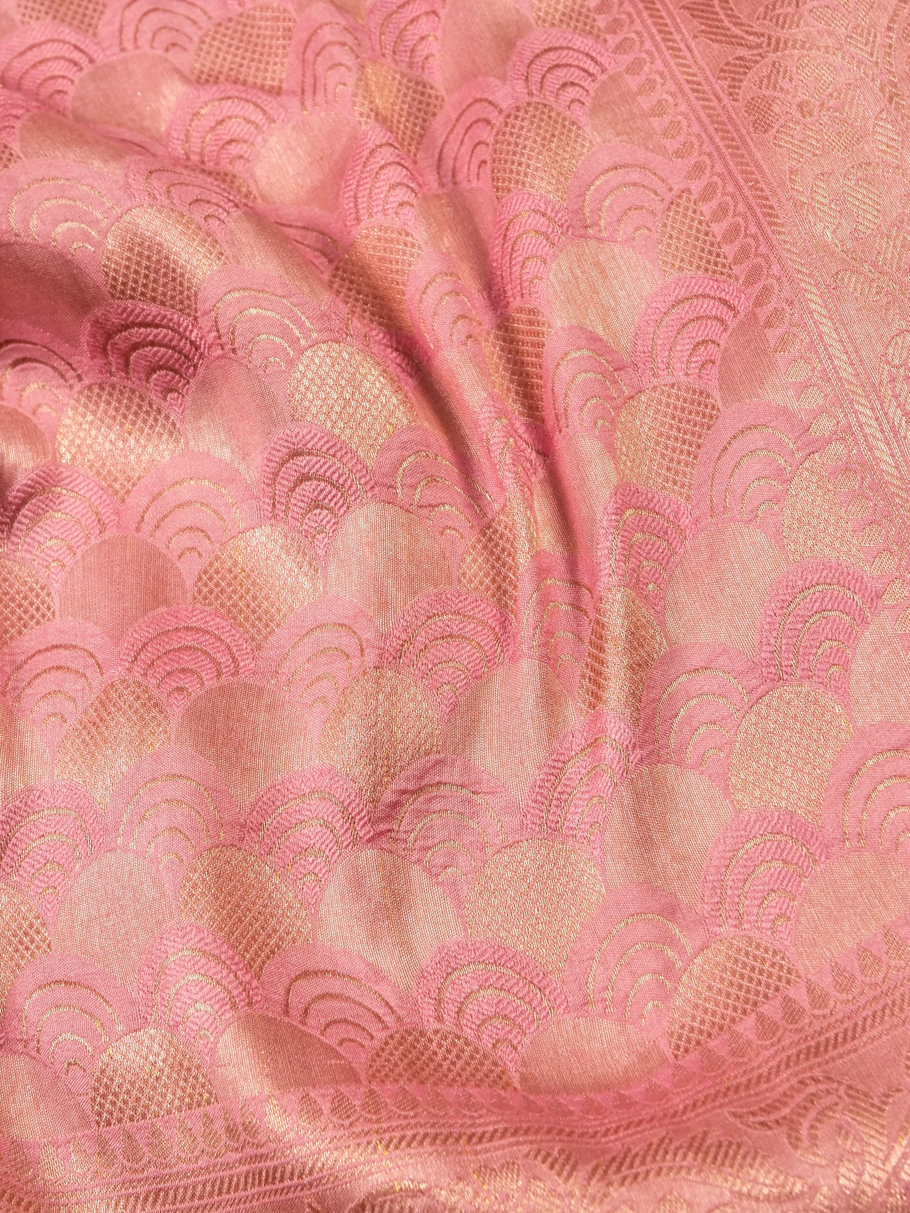 Handwoven Pastel Pink Banarasi Katan Soft Tissue Silk Saree
