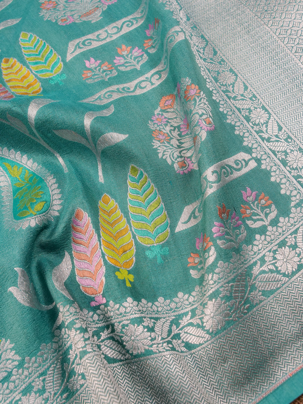 Handwoven Sea Green Banarasi Desi Tussar Silk Saree