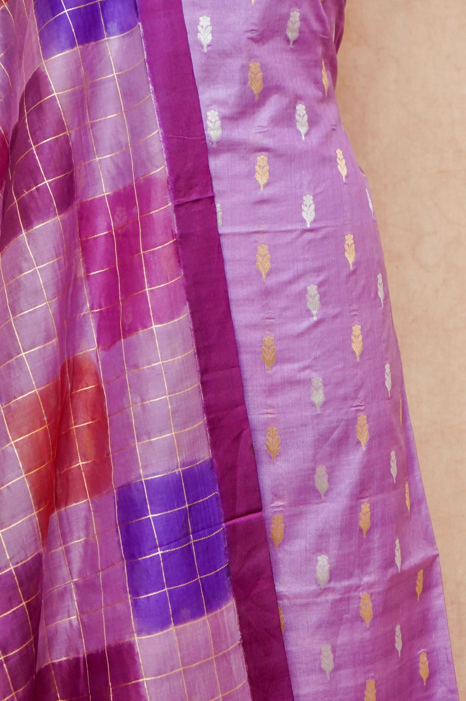 Handwoven Lavender Banarasi Tussar Silk Suit