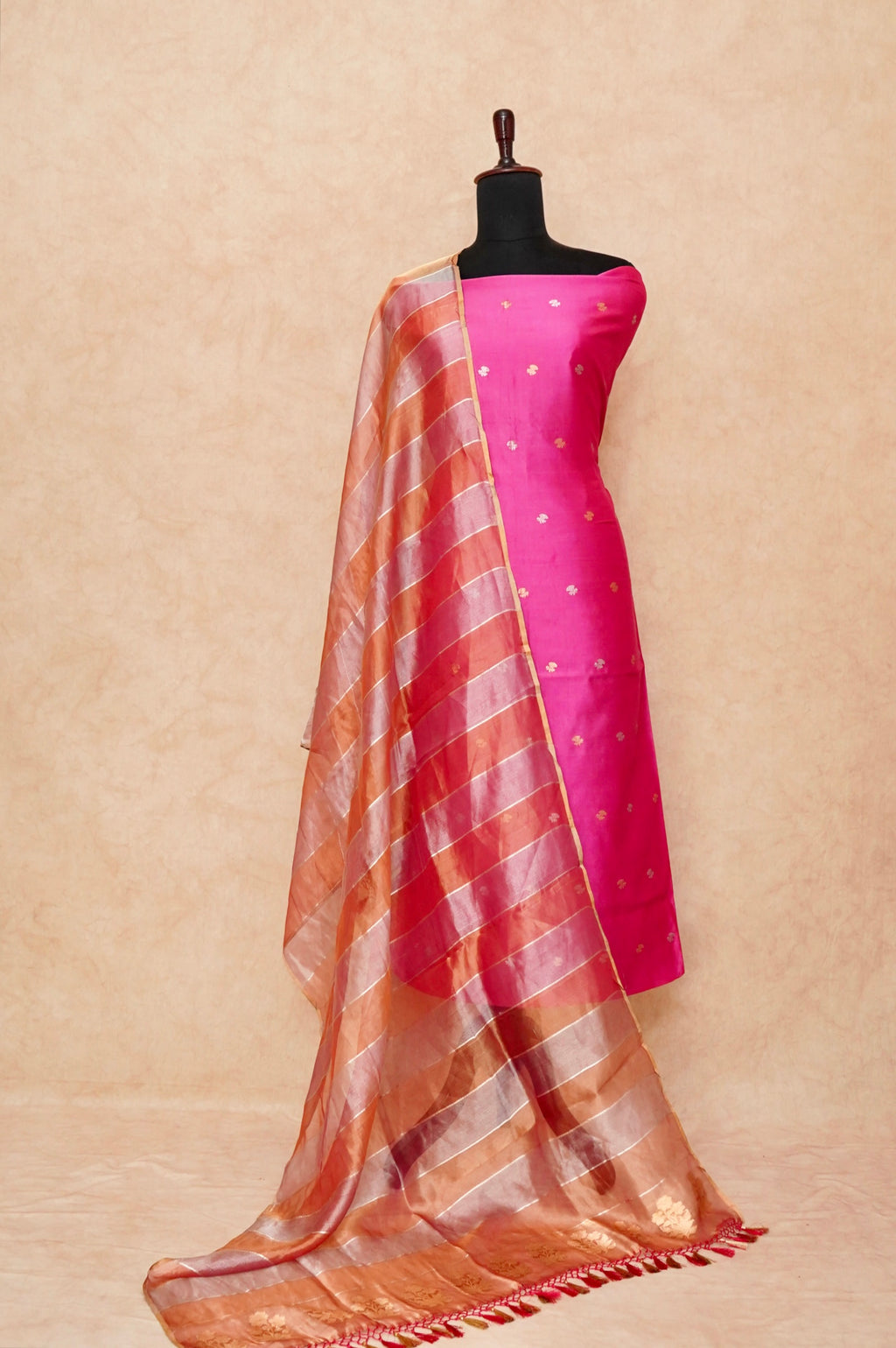 Handwoven Hot Pink Banarasi Chiniya Silk Suit