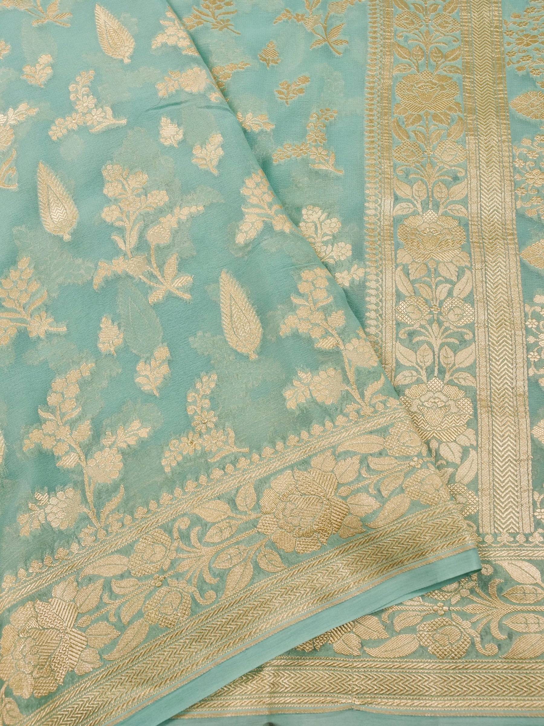 Handwoven Sea Green Banarasi Khaddi Silk Saree