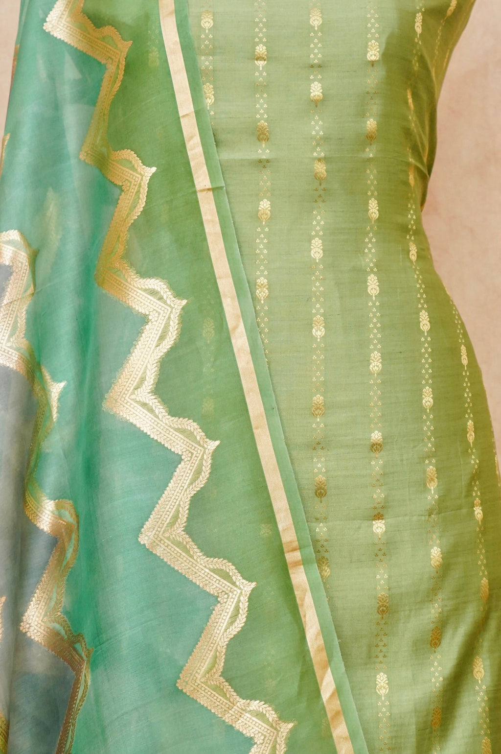 Handwoven Pista Green Banarasi Monga Silk Suit