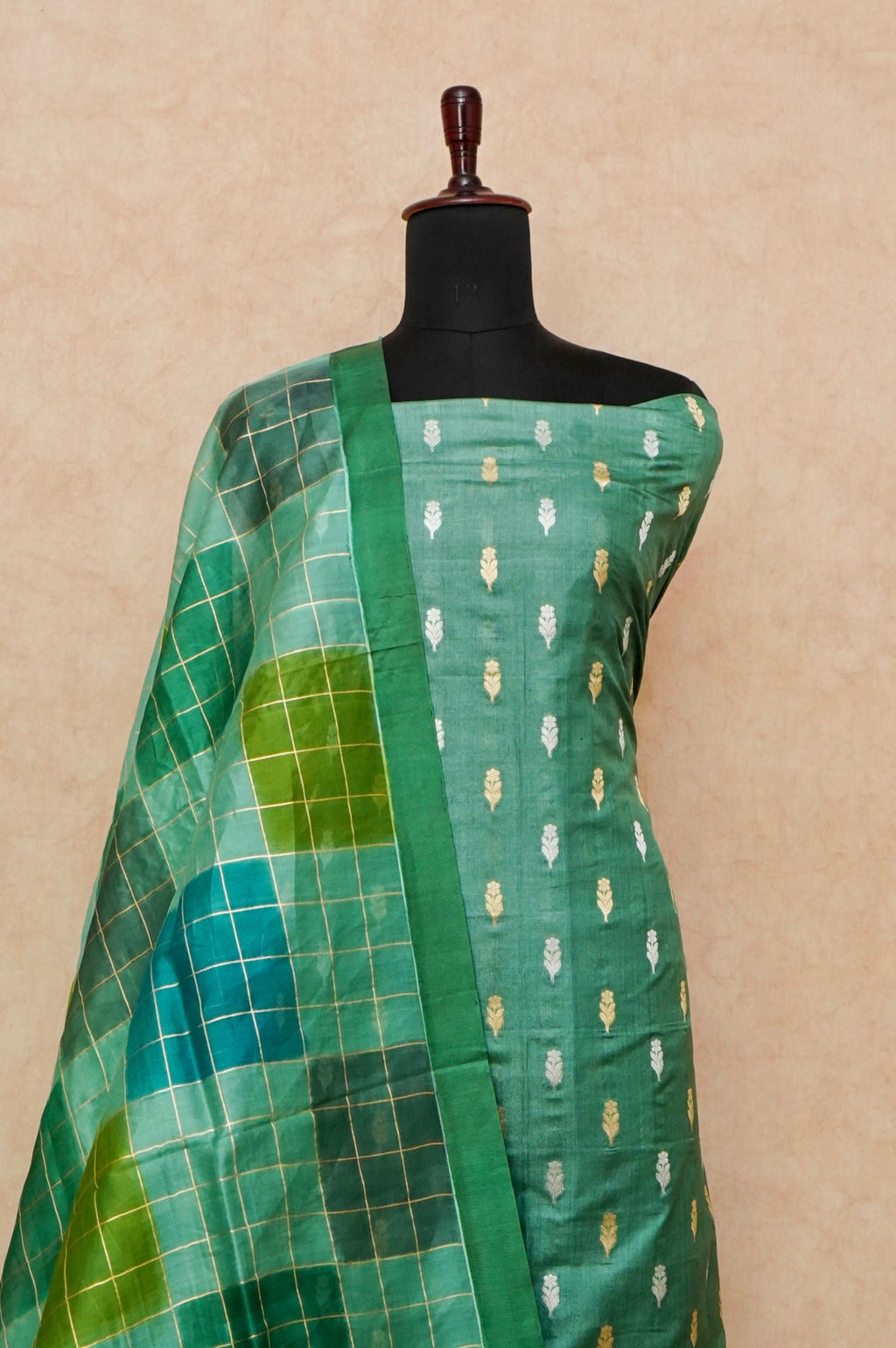 Handwoven Green Banarasi Tussar Silk Suit