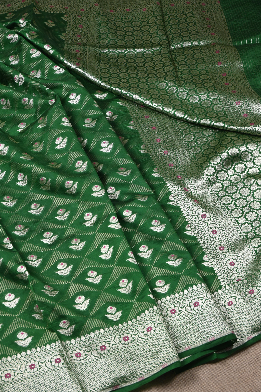 Dark Green Pure Banarasi Katan Silk Saree