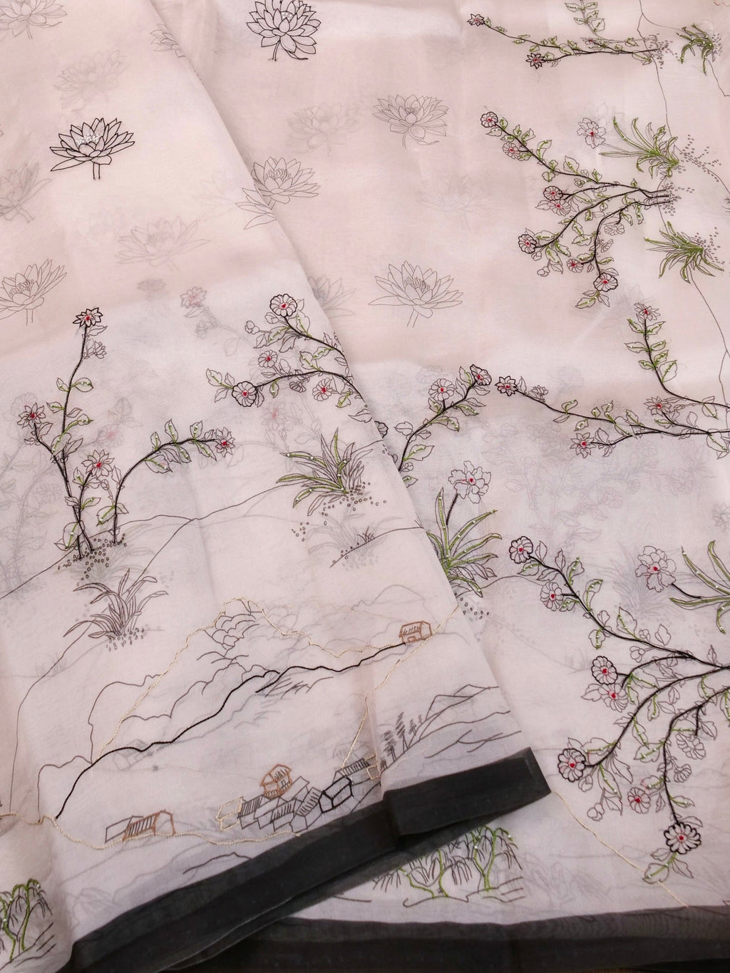 Handwoven White Banarasi Organza Silk Saree