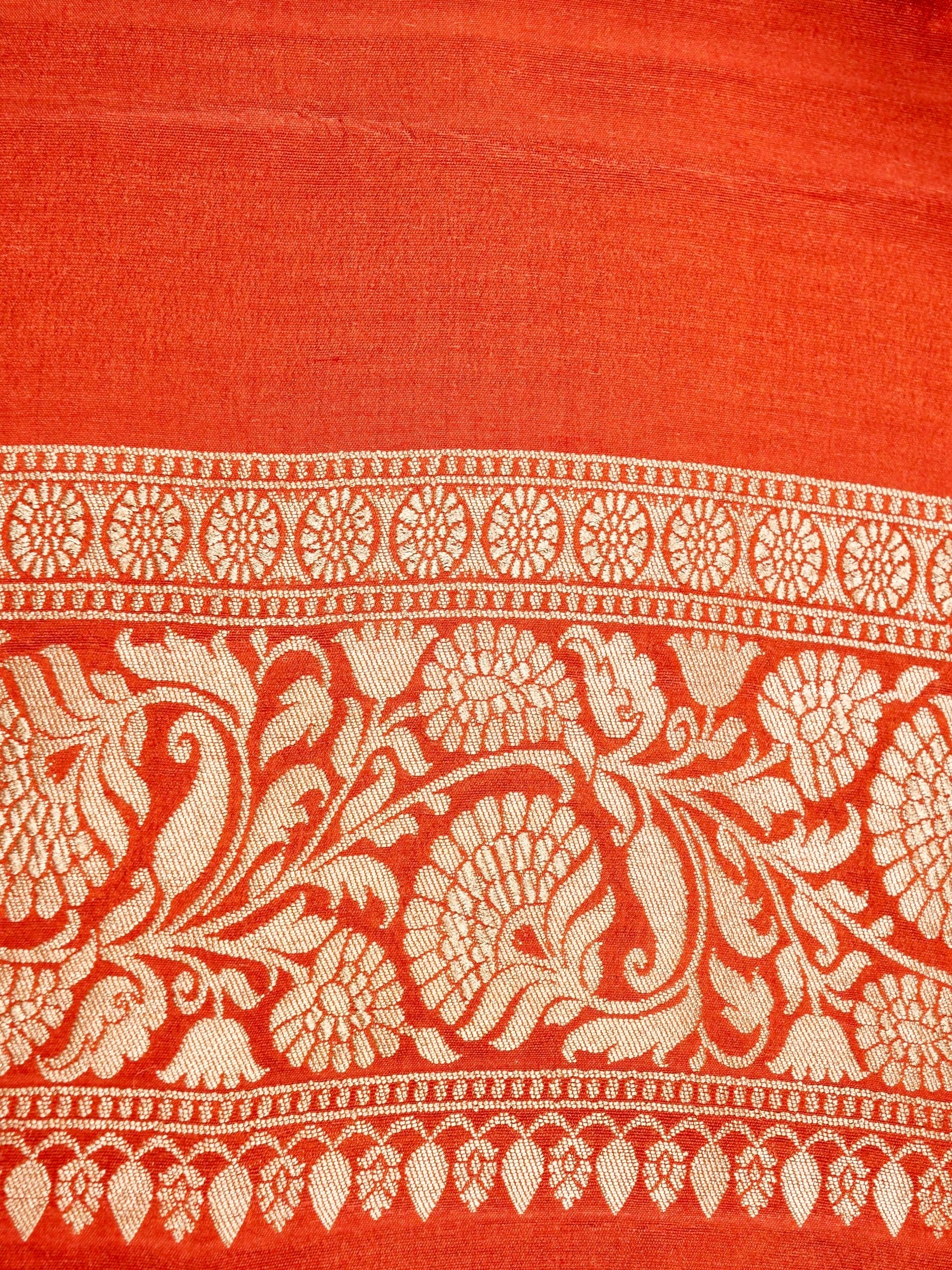 Handwoven Orange Banarasi Monga Silk Saree