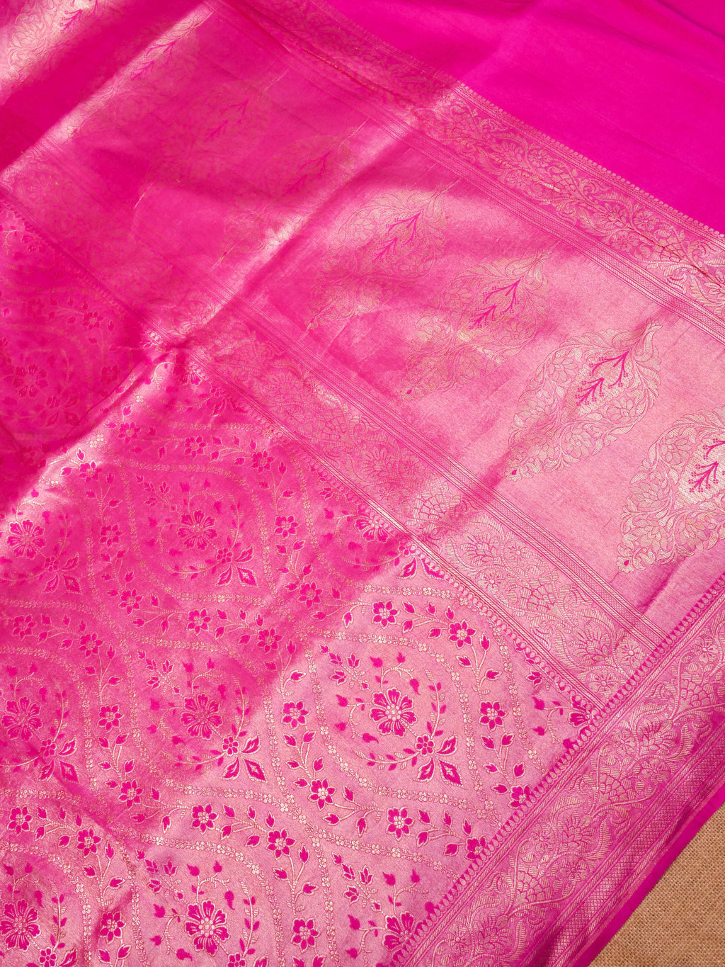 Handwoven Pink Banarasi Katan Soft Tissue Silk Saree