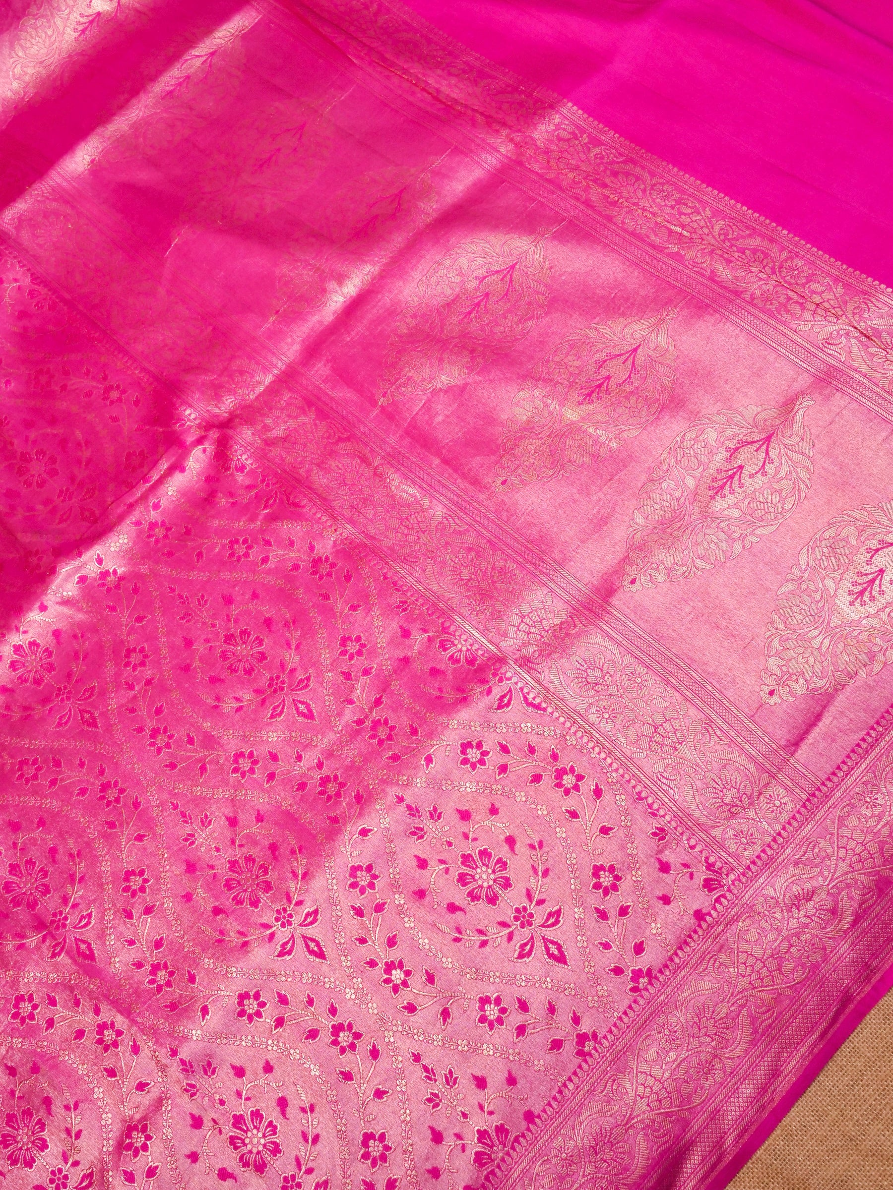 Handwoven Pink Banarasi Katan Soft Tissue Silk Saree