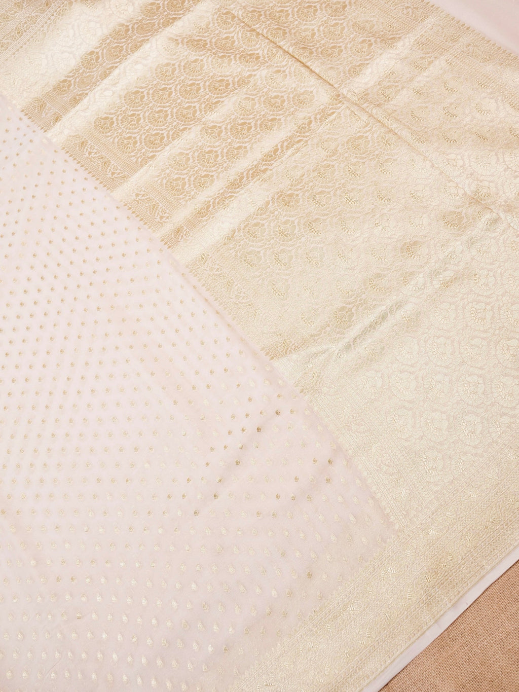 Handwoven Ivory Banarasi Khaddi Silk Saree