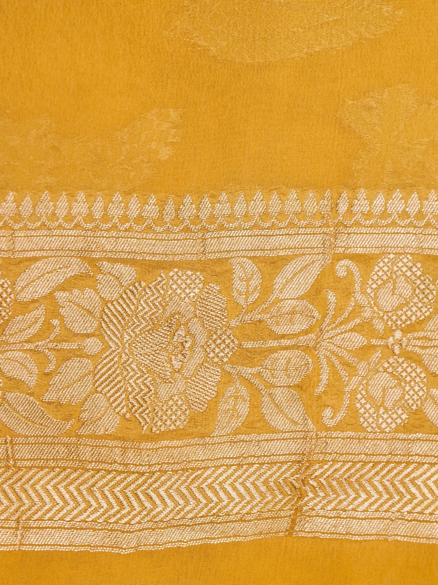 Handwoven Yellow Banarasi Khaddi Silk Saree