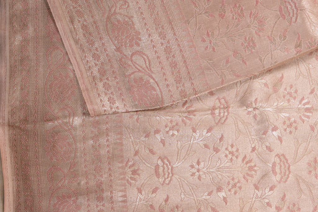Dusty Peach Pure Banarasi Katan Tissue Silk Saree