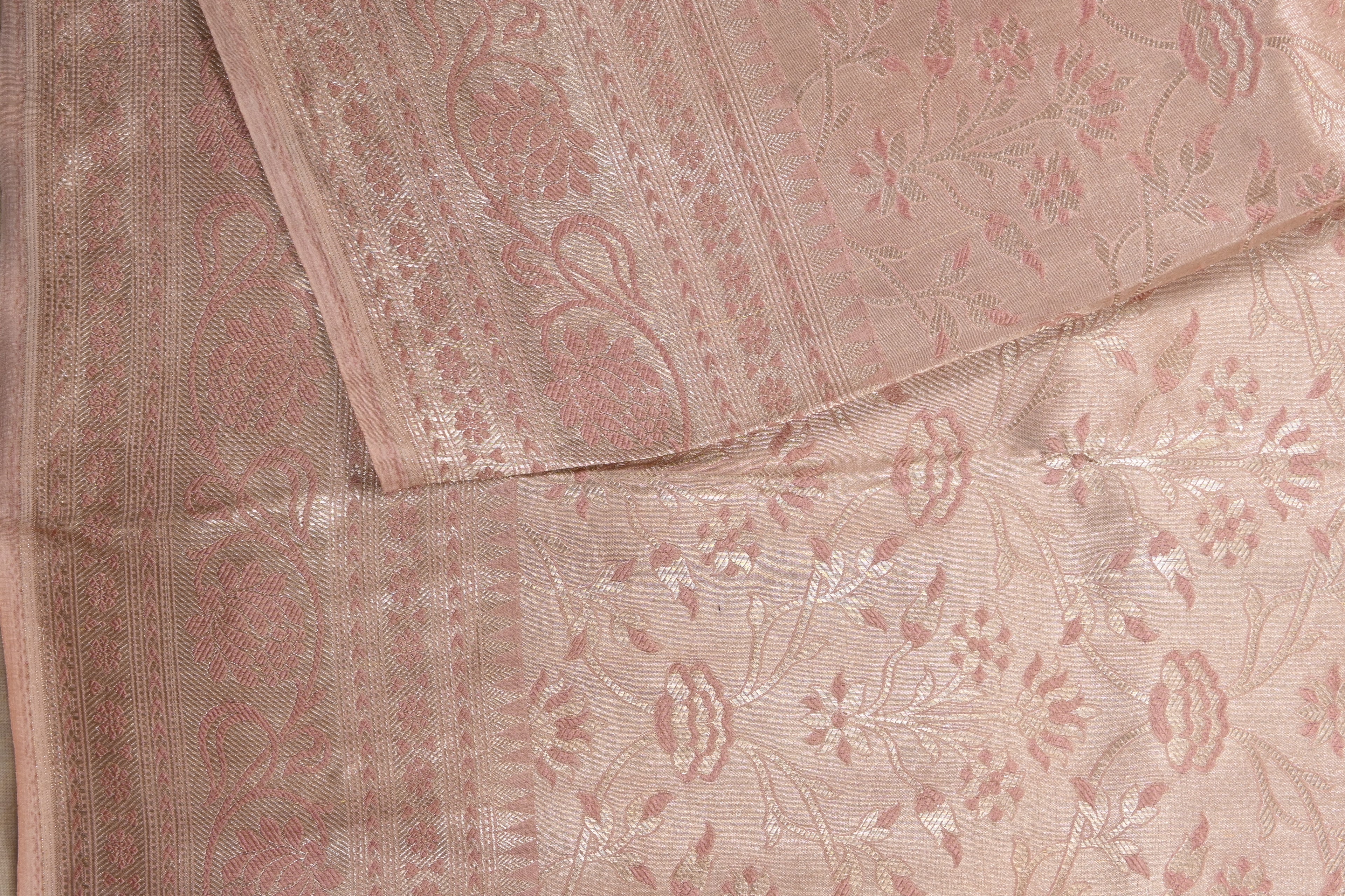 Dusty Peach Pure Banarasi Katan Tissue Silk Saree