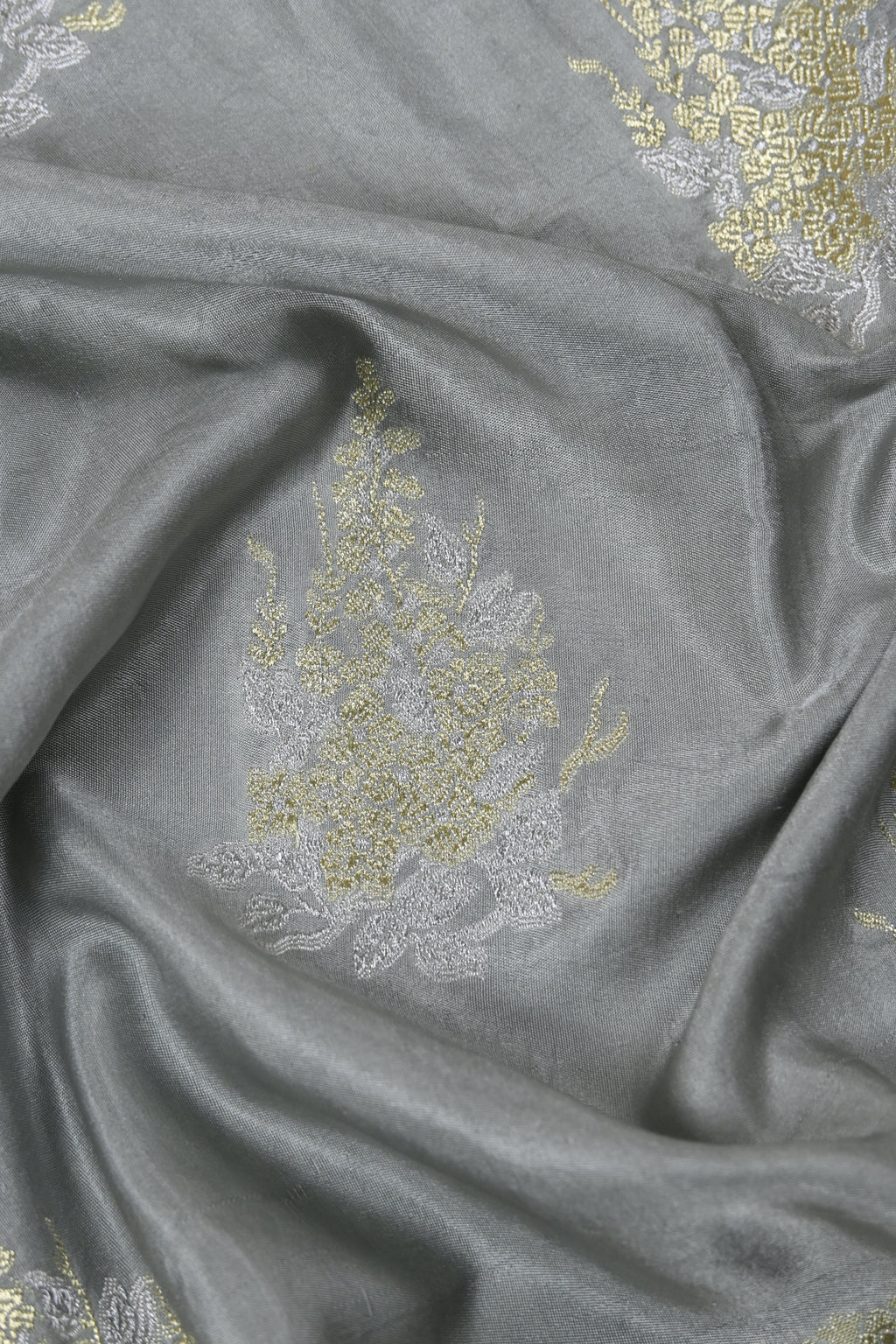 Grey Pure Banarasi Satin Mashru Silk Saree