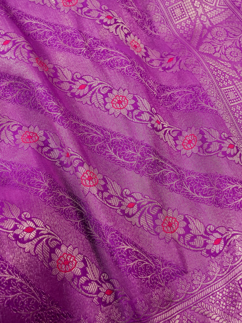 Handwoven Purple Banarasi Katan Soft Tissue Silk Saree