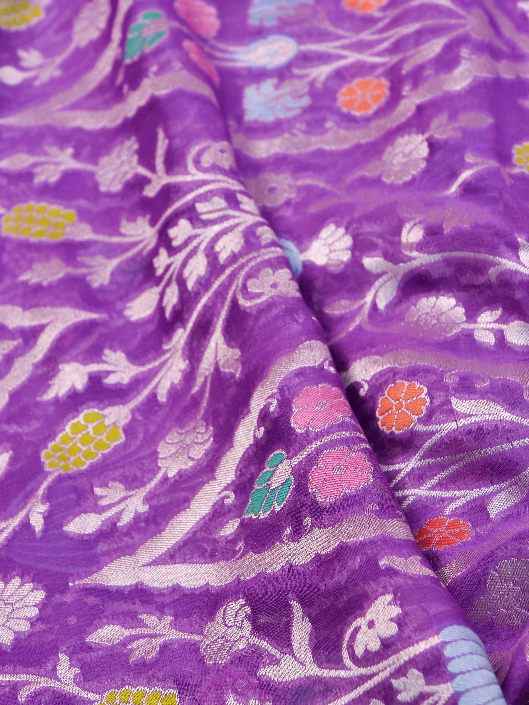 Handwoven Purple Banarasi Khaddi Silk Saree
