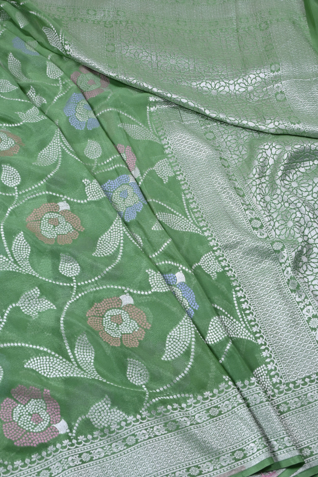 Green Pure Banarasi Khaddi Georgette Silk Saree