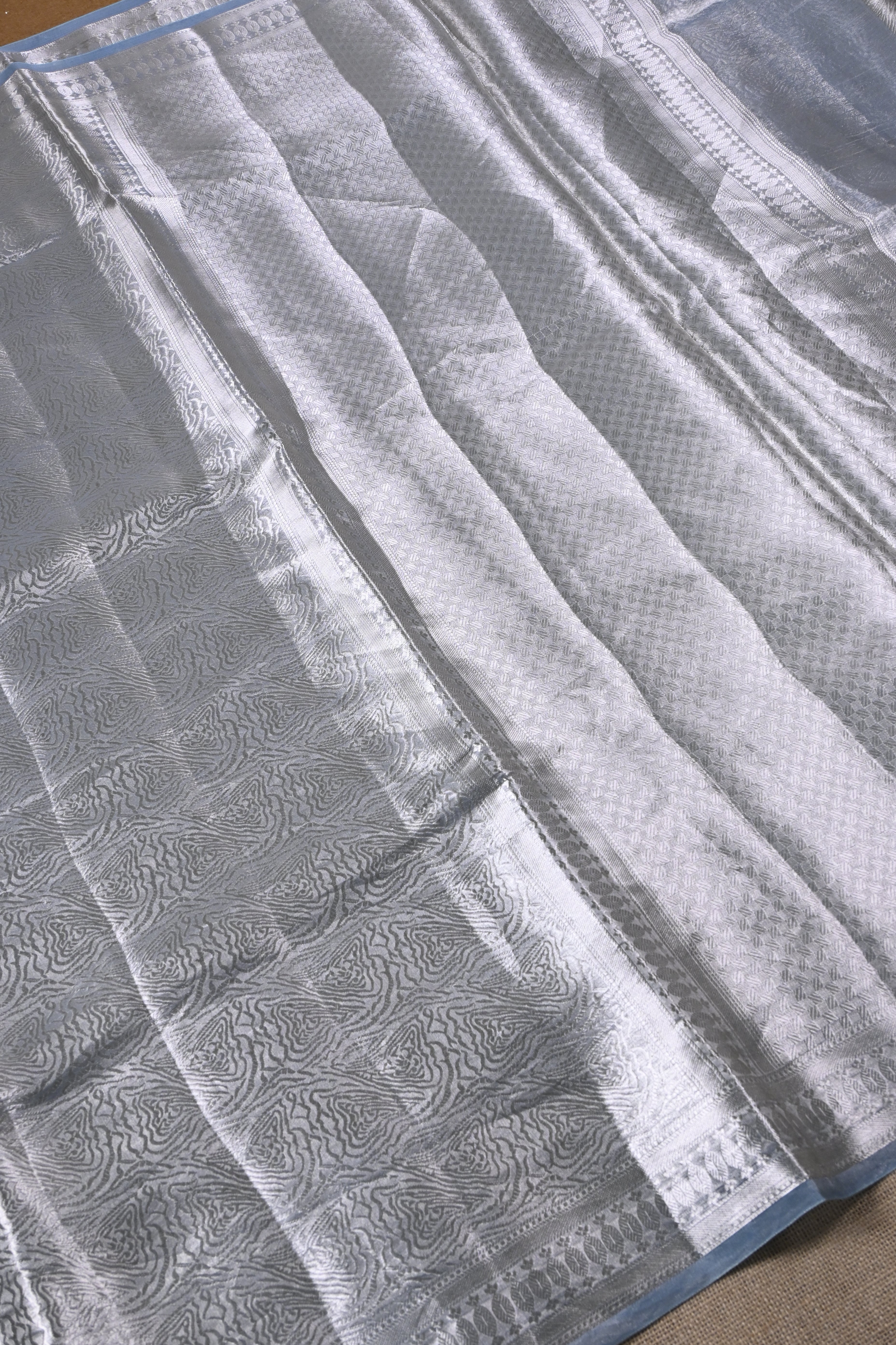 Baby Blue Pure Banarasi Molten Tissue Silk Saree