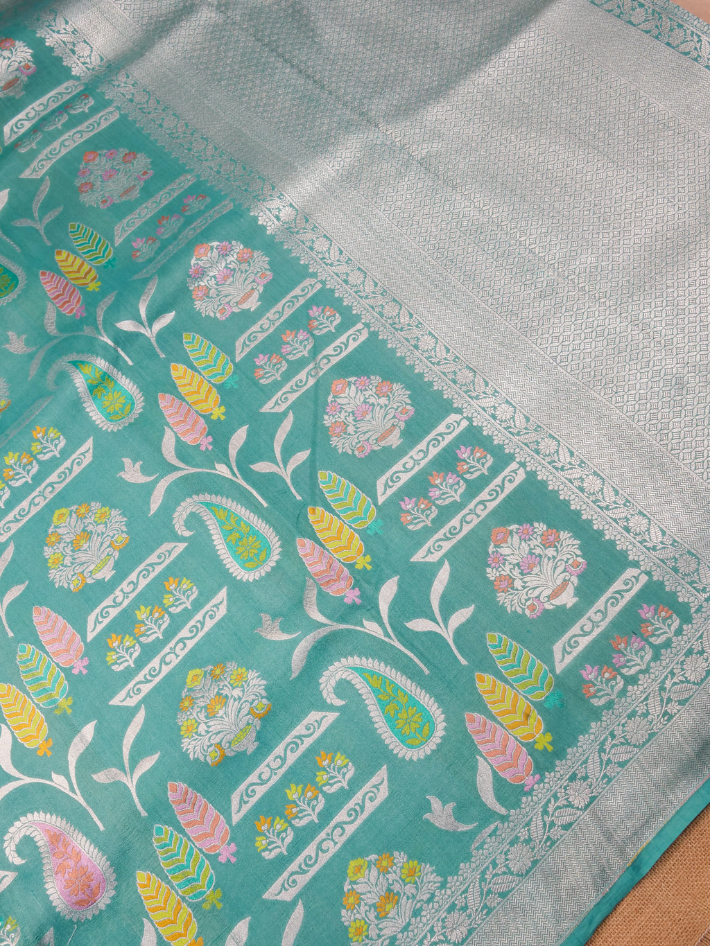 Handwoven Sea Green Banarasi Desi Tussar Silk Saree