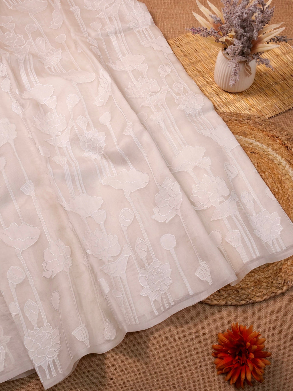 Handwoven White Banarasi Organza Silk Saree