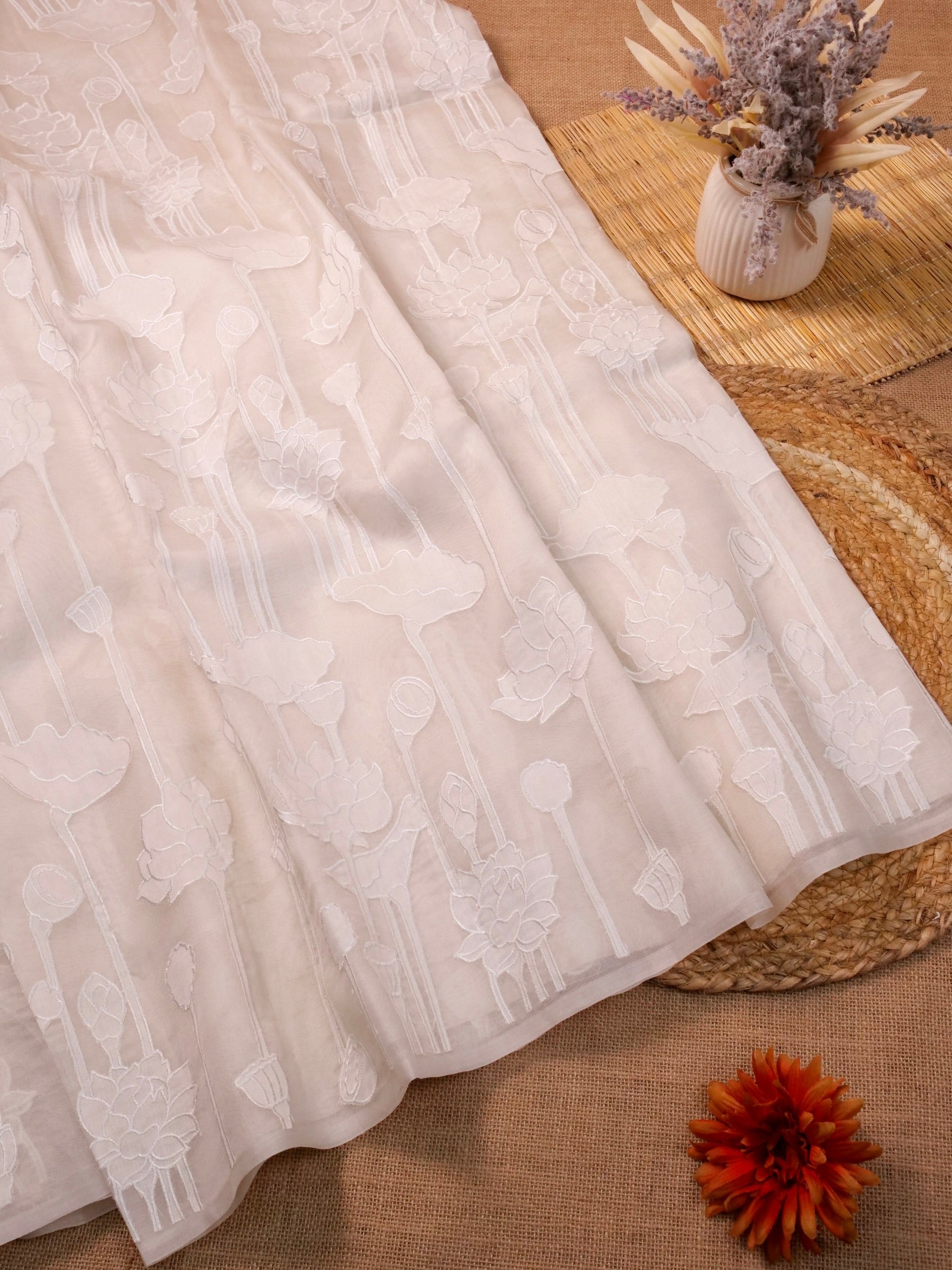 Handwoven White Banarasi Organza Silk Saree