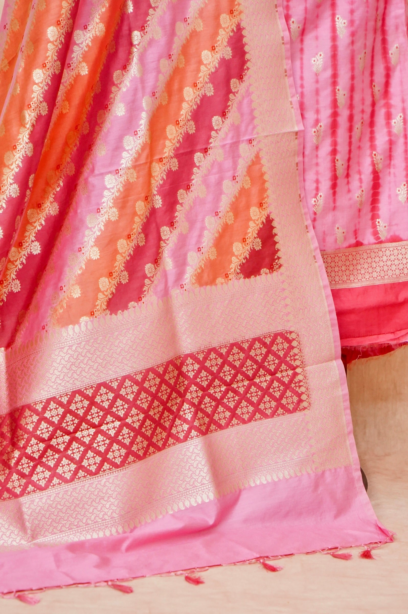 Handwoven Pink Banarasi Mulberry Silk Suit