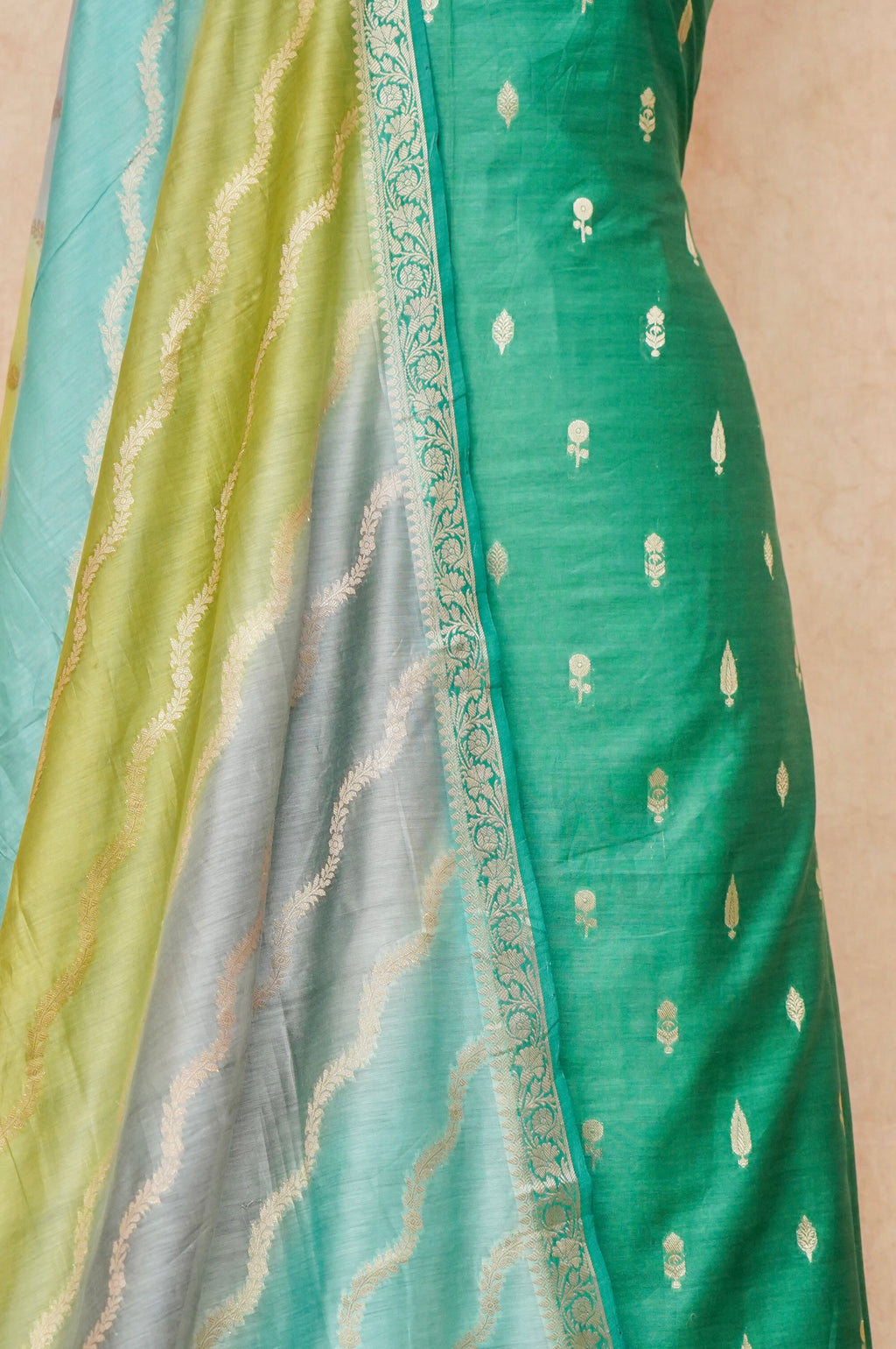 Handwoven Green Banarasi Chanderi Silk Suit