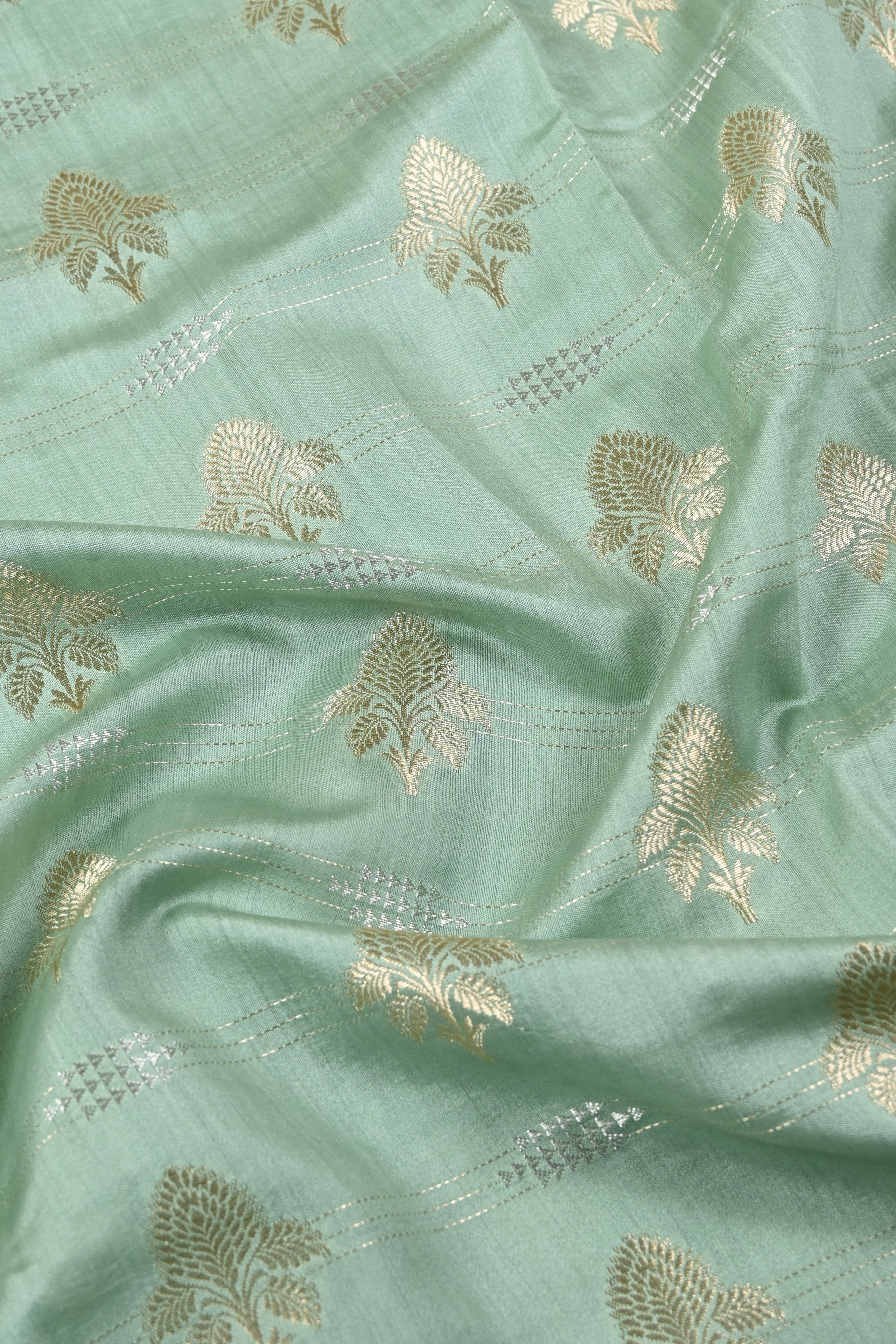 Light Green Pure Banarasi Moonga Silk Saree