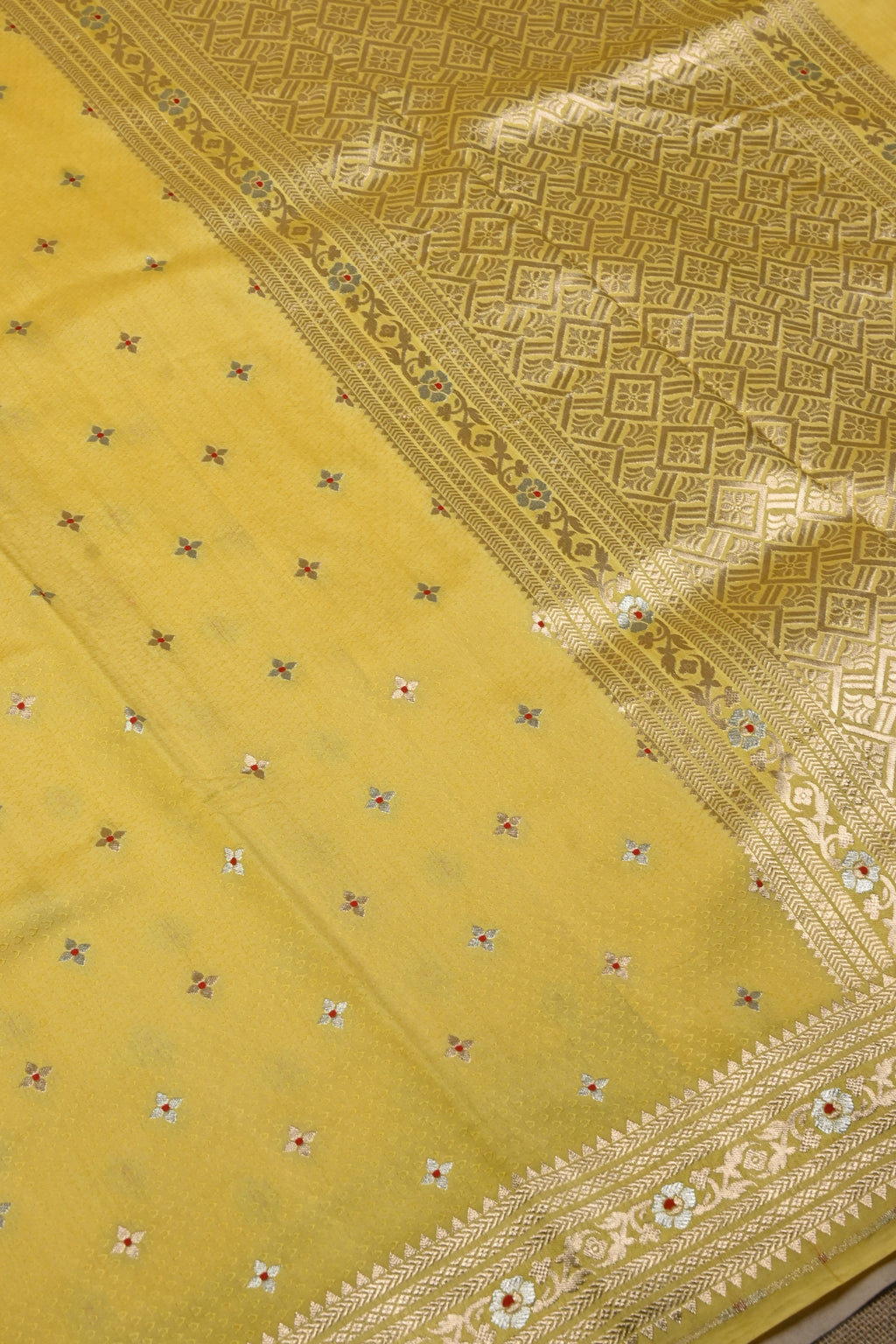 Yellow Pure Banarasi Katan Silk Saree