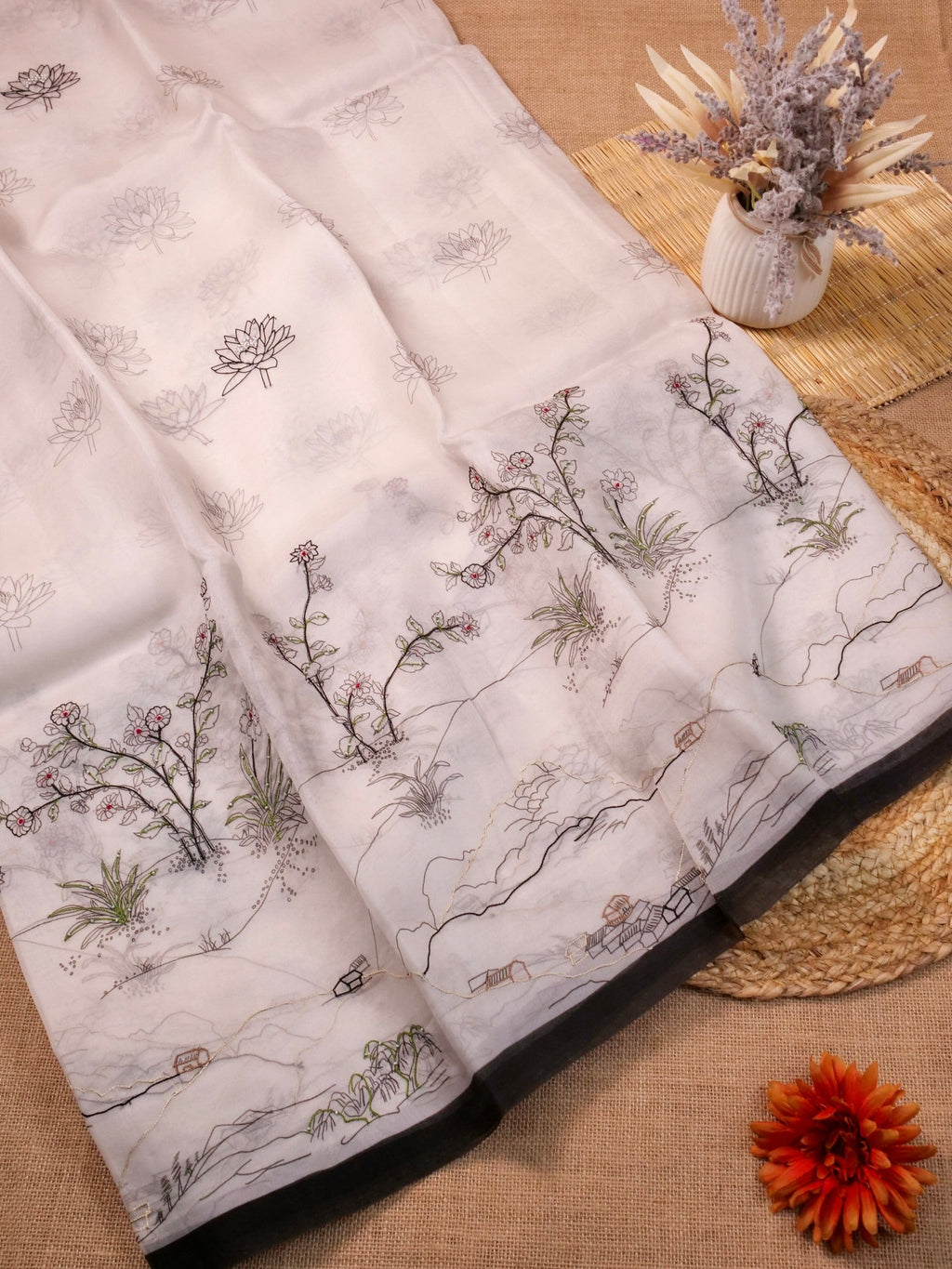 Handwoven White Banarasi Organza Silk Saree