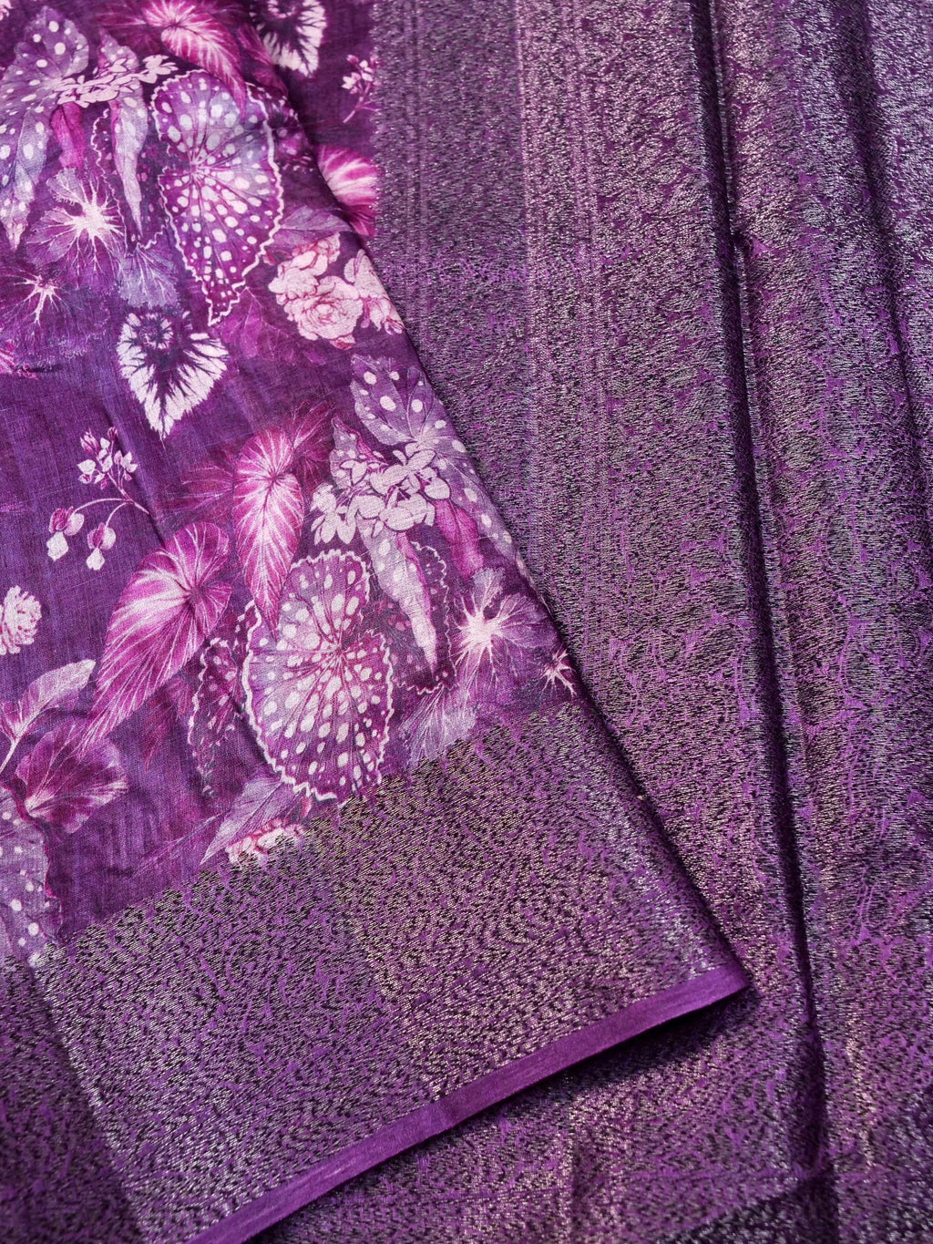 Handwoven Purple Banarasi Tussar Silk Saree