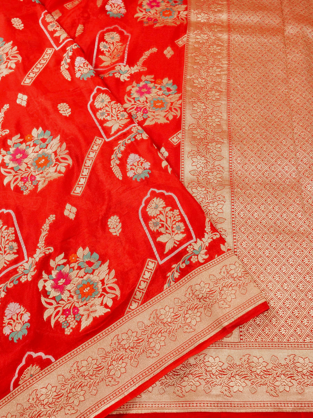 Handwoven Red Banarasi Khaddi Silk Saree