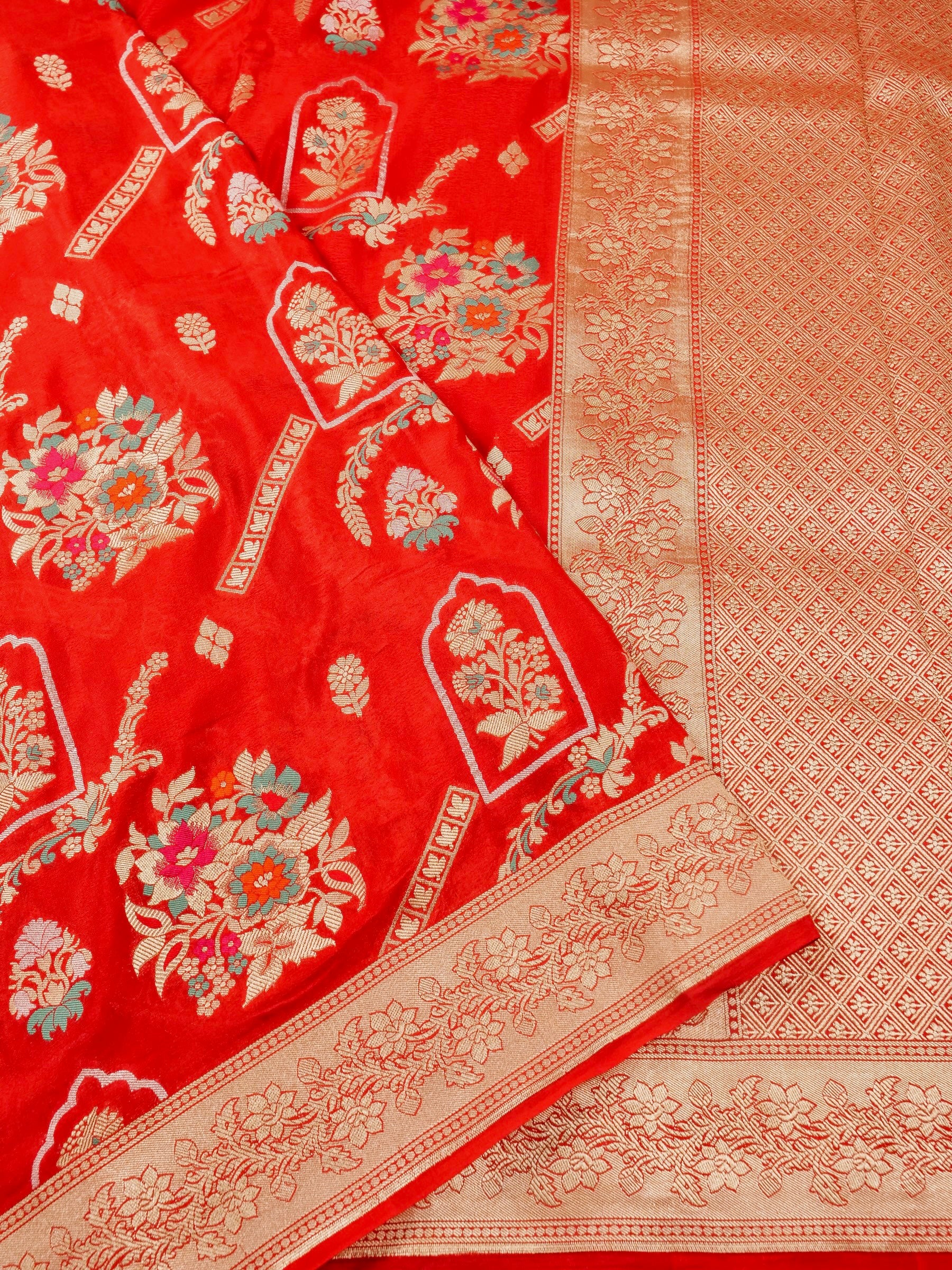 Handwoven Red Banarasi Khaddi Silk Saree