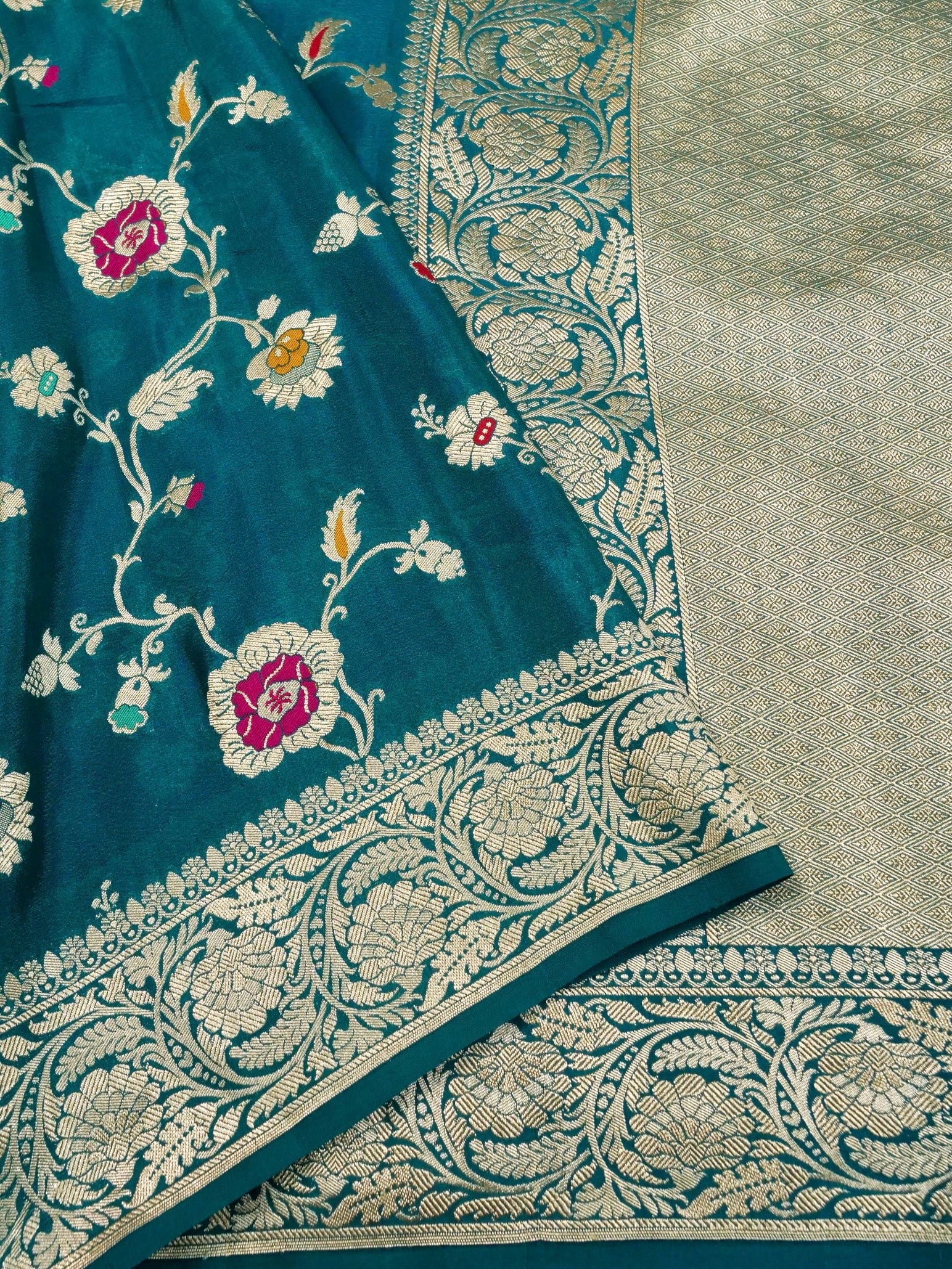 Handwoven Turquoise Blue Banarasi Khaddi Silk Saree