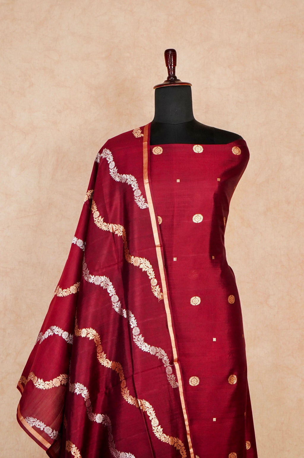 Handwoven Maroon Banarasi Chiniya Silk Suit