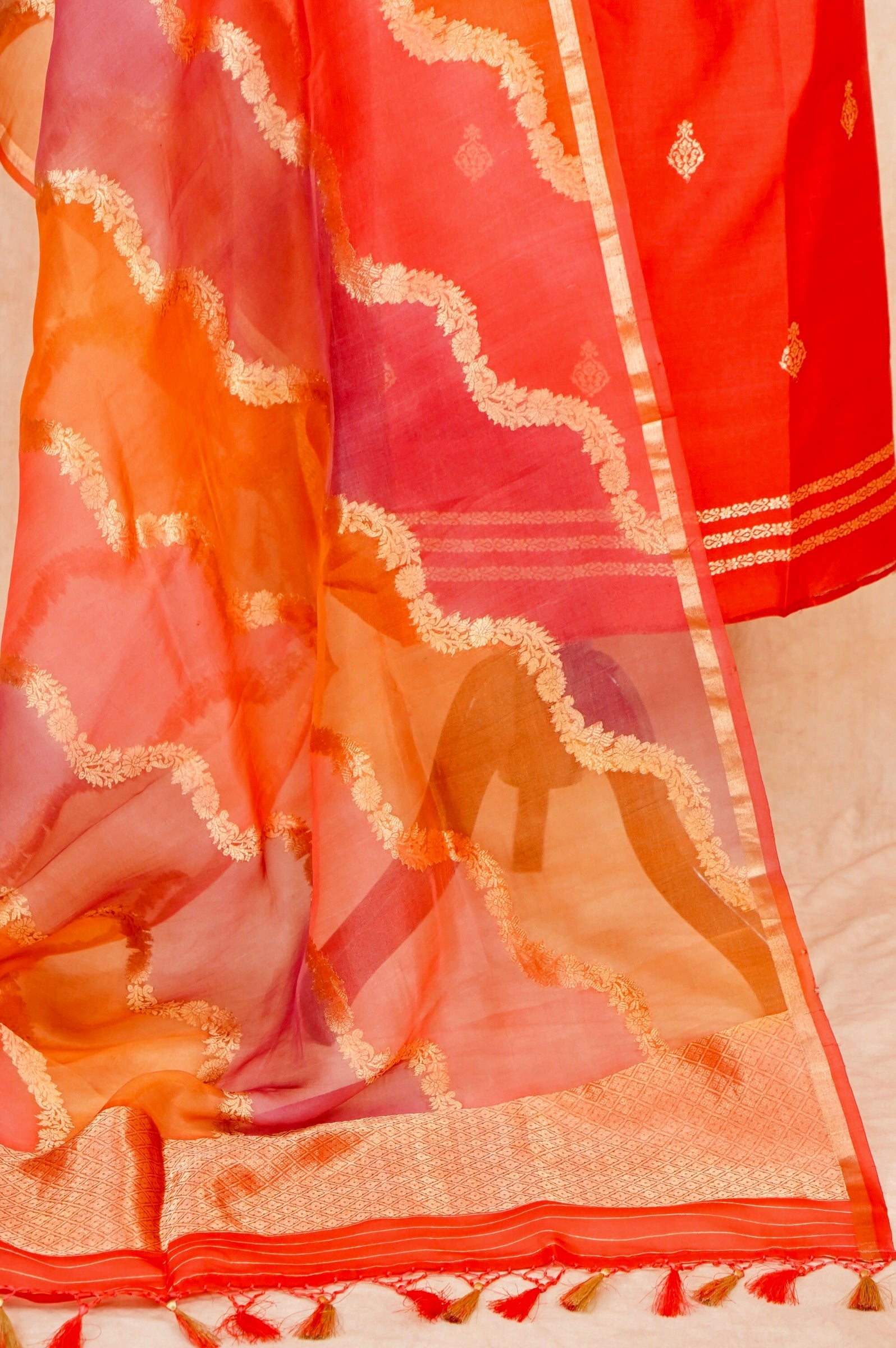 Handwoven Red Banarasi Katan Silk Suit