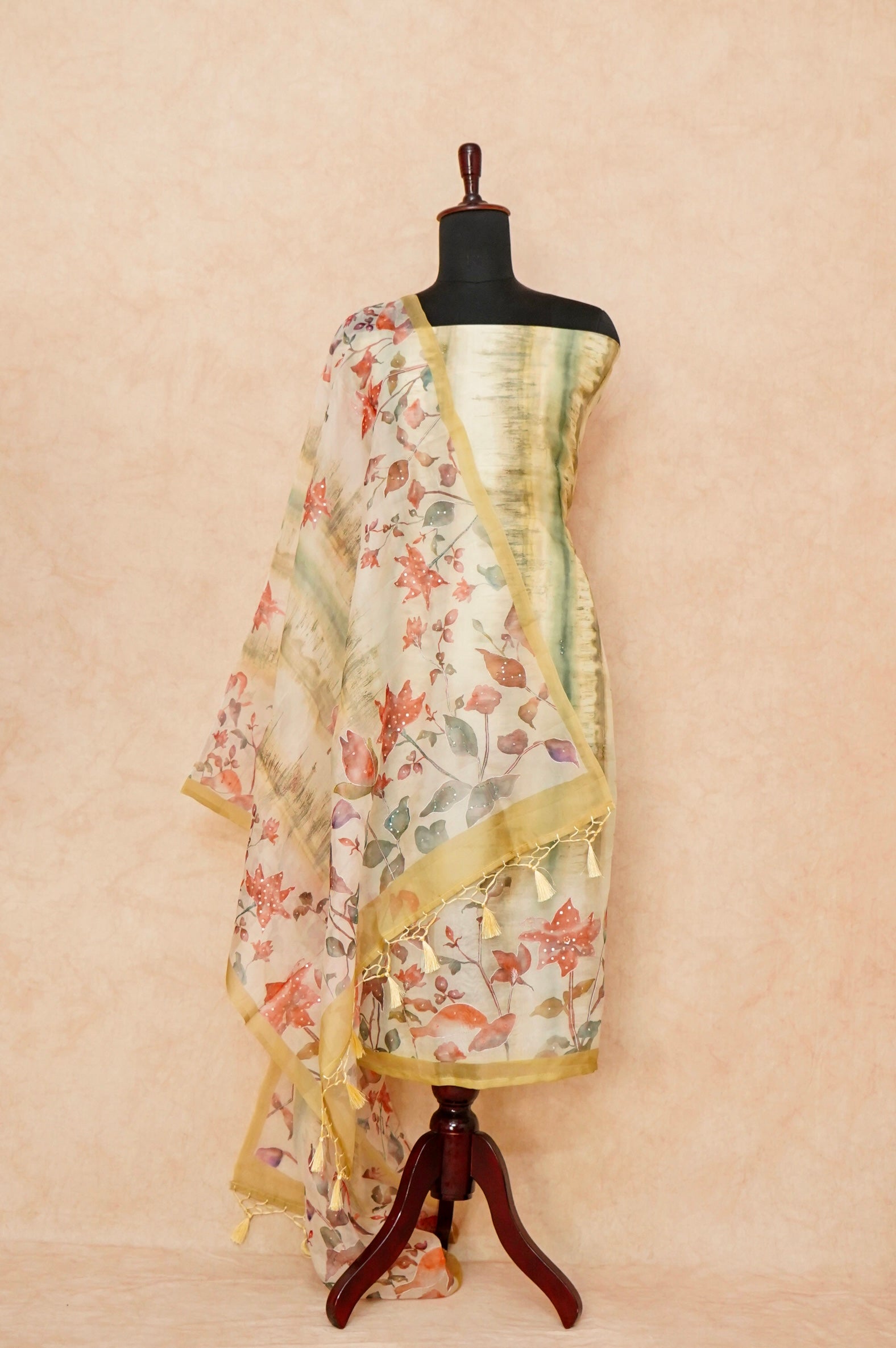 Handwoven Pastel Yellow Banarasi Organza Silk Suit